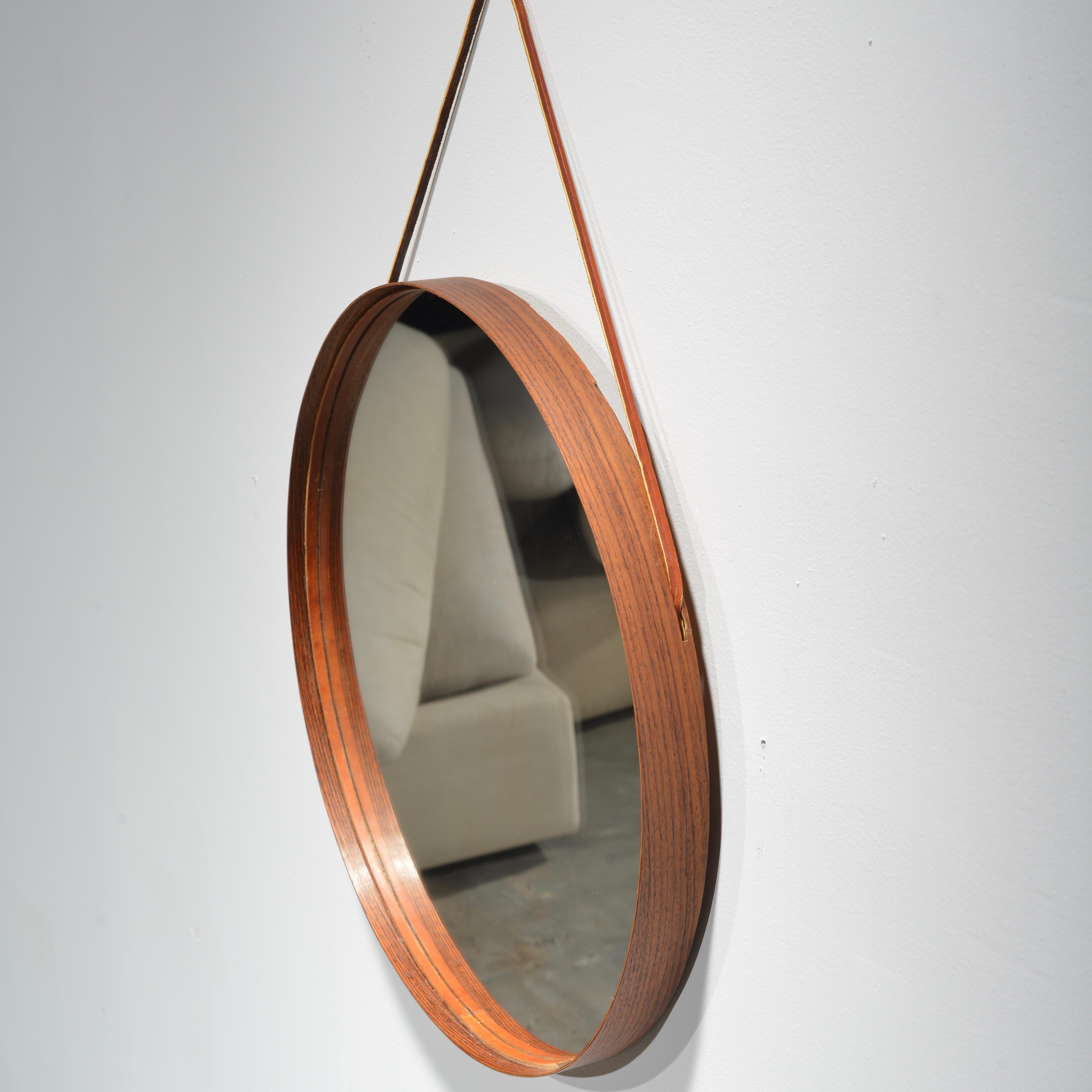 Mirror in Rosewood and Leather by Uno & Osten Kristiansson for Glas Mäster  In Good Condition For Sale In Los Angeles, CA