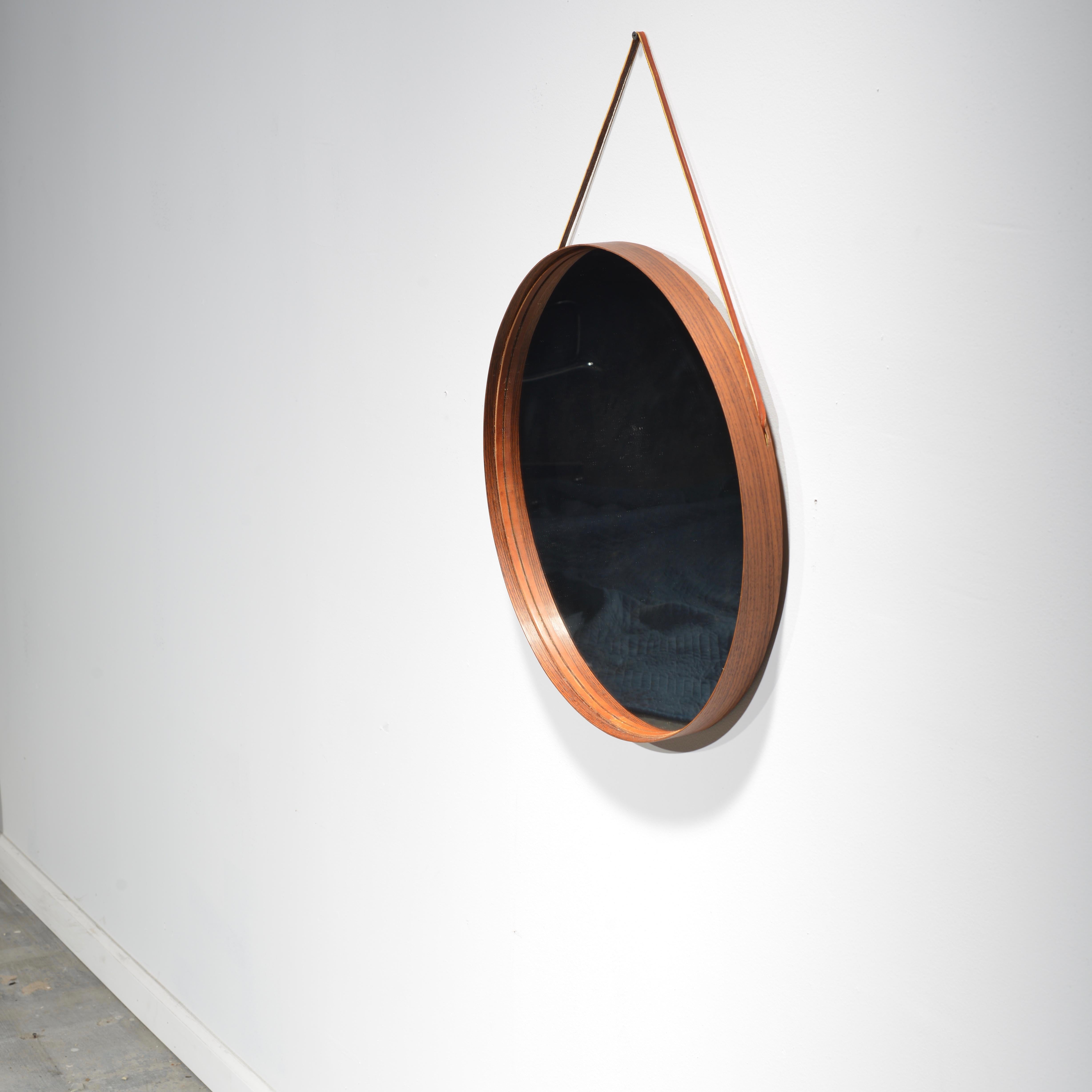 Mirror in Rosewood and Leather by Uno & Osten Kristiansson for Glas Mäster  For Sale 2