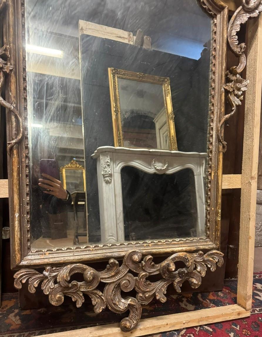 Silvered Mirror in silver lacquered wood, richly carved with open carved top, Italy For Sale