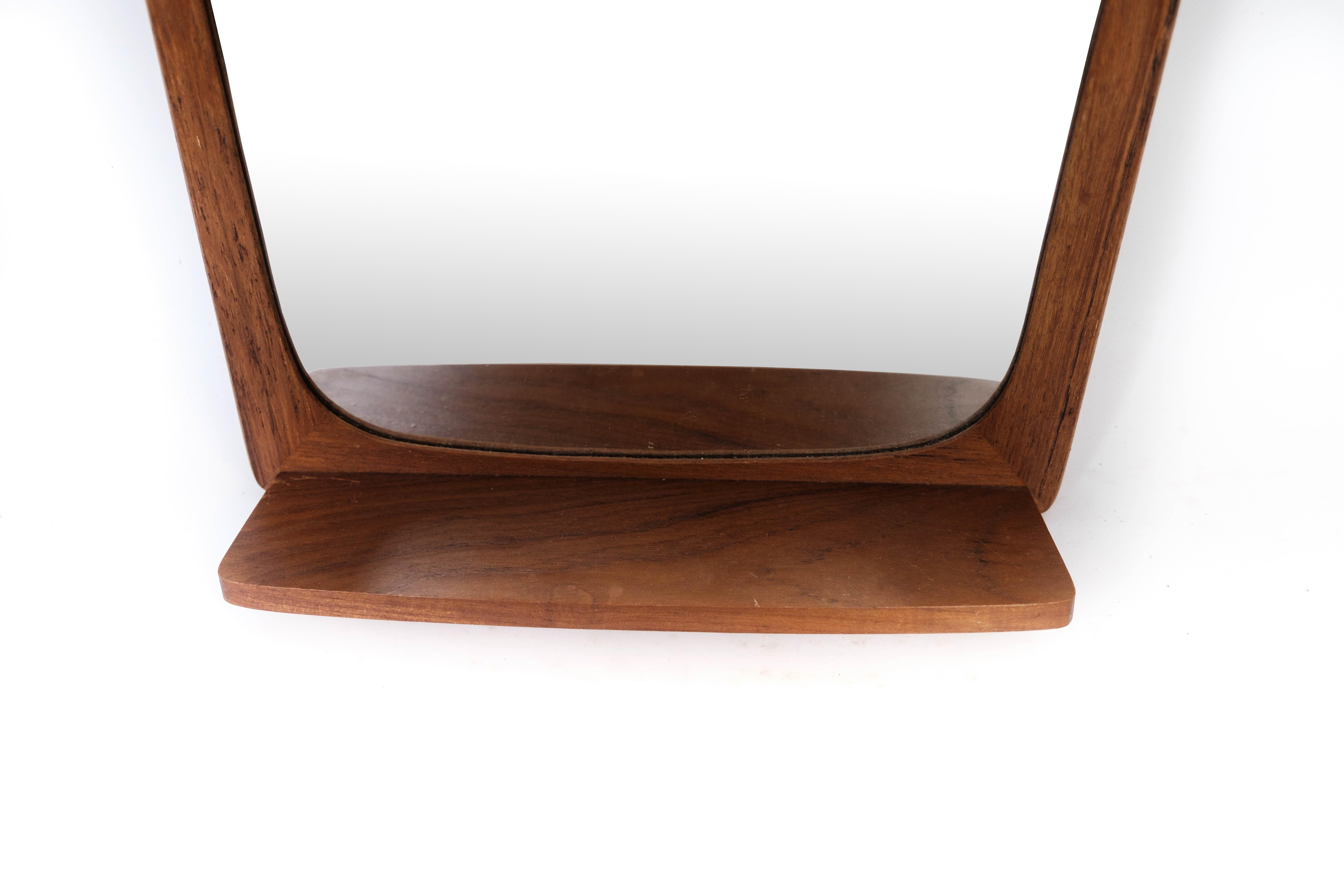 Mid-Century Modern Mirror Made In Teak With Shelf, Danish Design From 1960s For Sale
