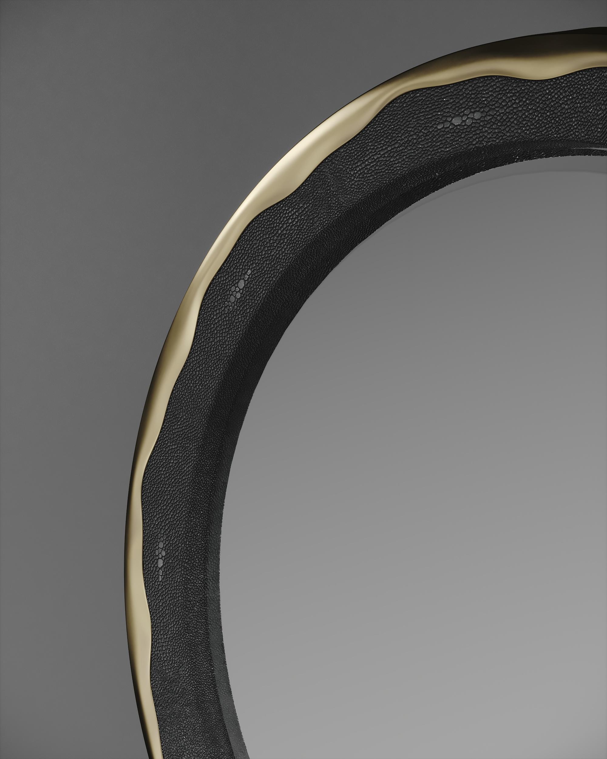 Hand-Crafted Mirror Inlaid in Shell with a Bronze-Patina Brass Frame by R&Y Augousti For Sale