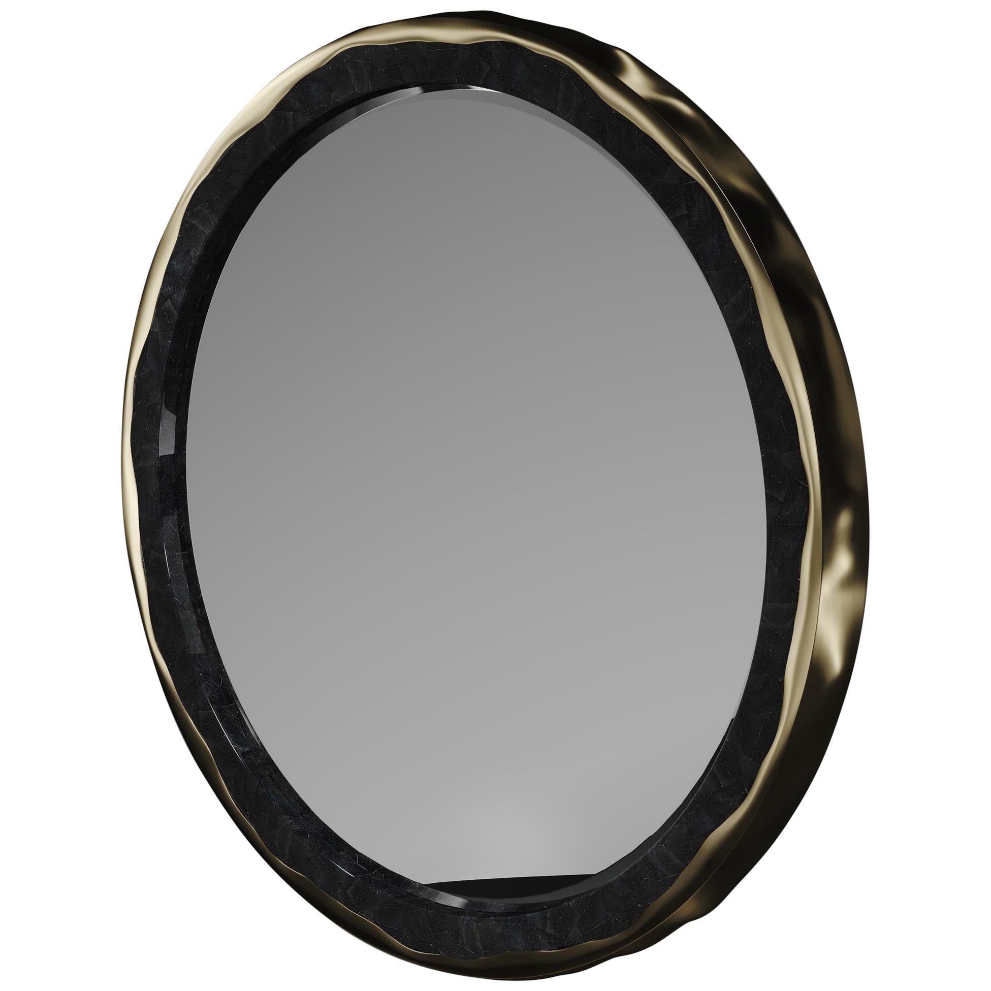 Mirror Inlaid in Shell with a Bronze-Patina Brass Frame by R&Y Augousti