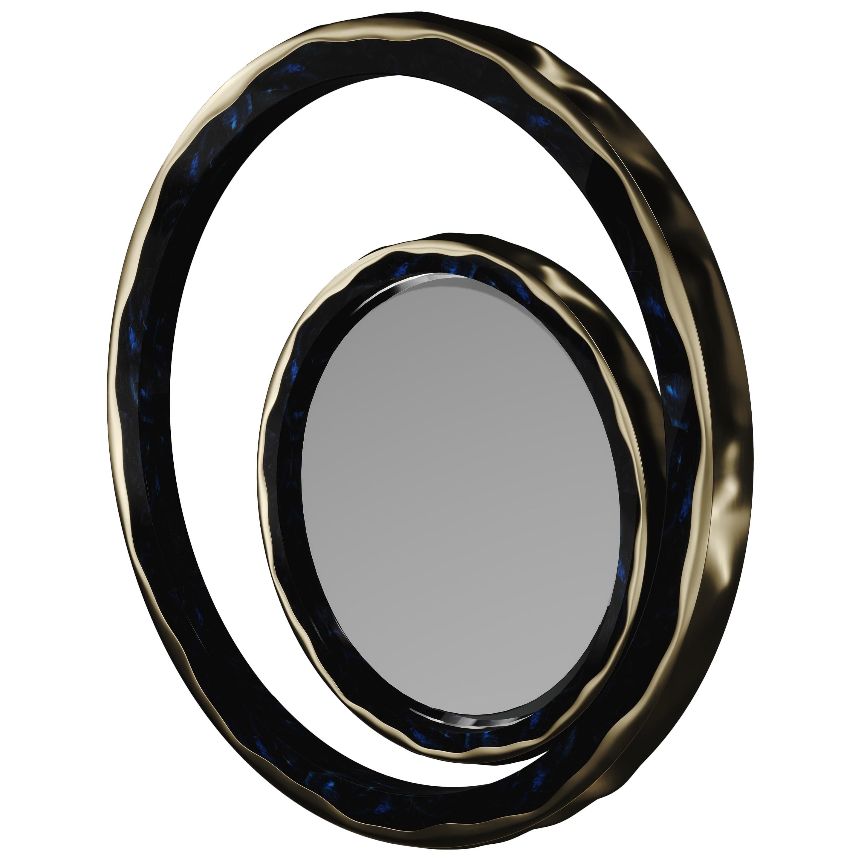 Mirror Inlaid in Shell with a Bronze-Patina Brass Frame by R&Y Augousti For Sale