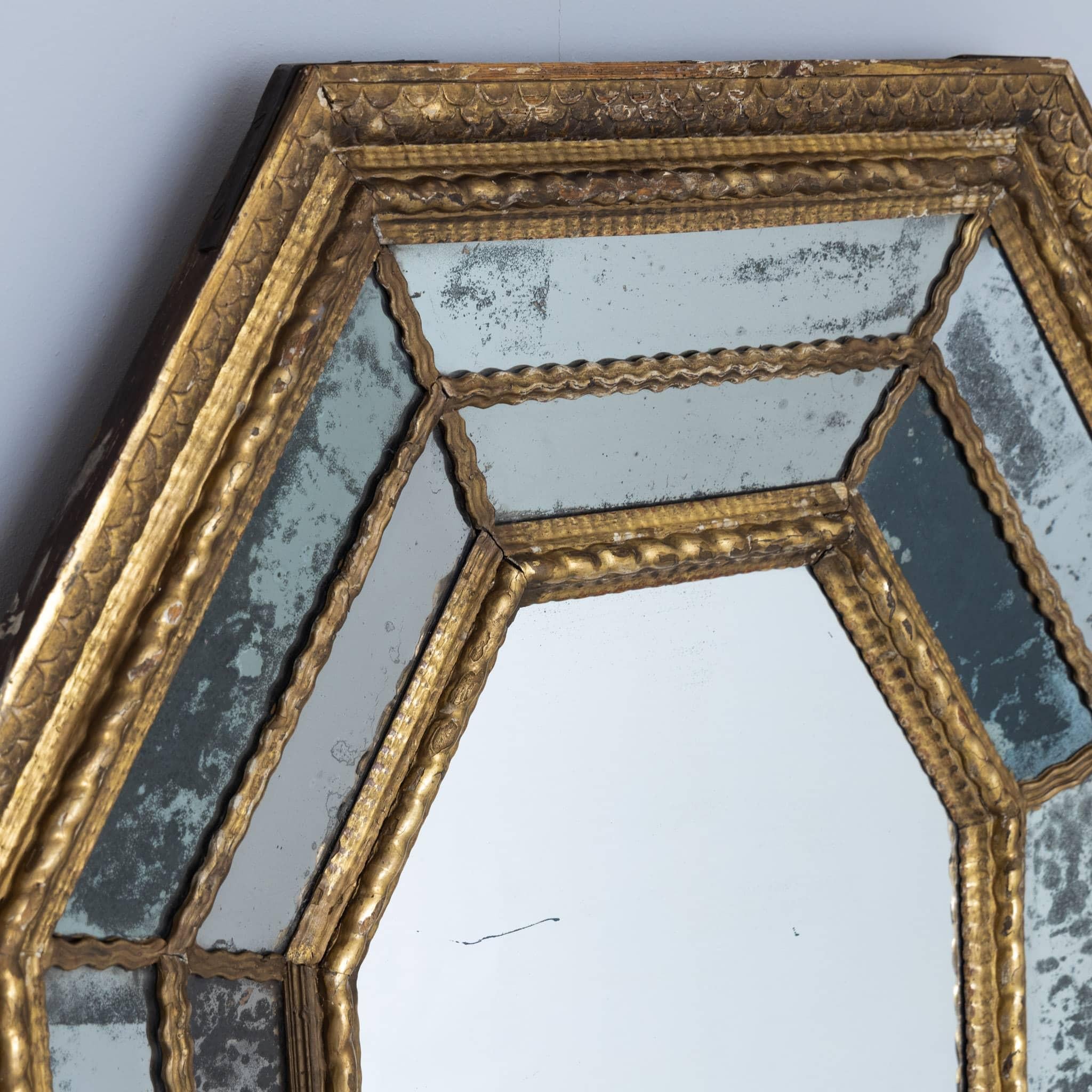 Spanish Octagonal Gilt and Facetted Wall Mirror, Spain, 17th century