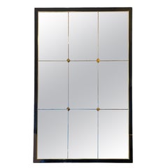 Jerry Mirror with Panels, Black Metal and Brass Frame, Antiqued Glass