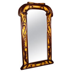 Mirror Jugendstil, Art Nouveau, Liberty, Materials: Parchment (leather)