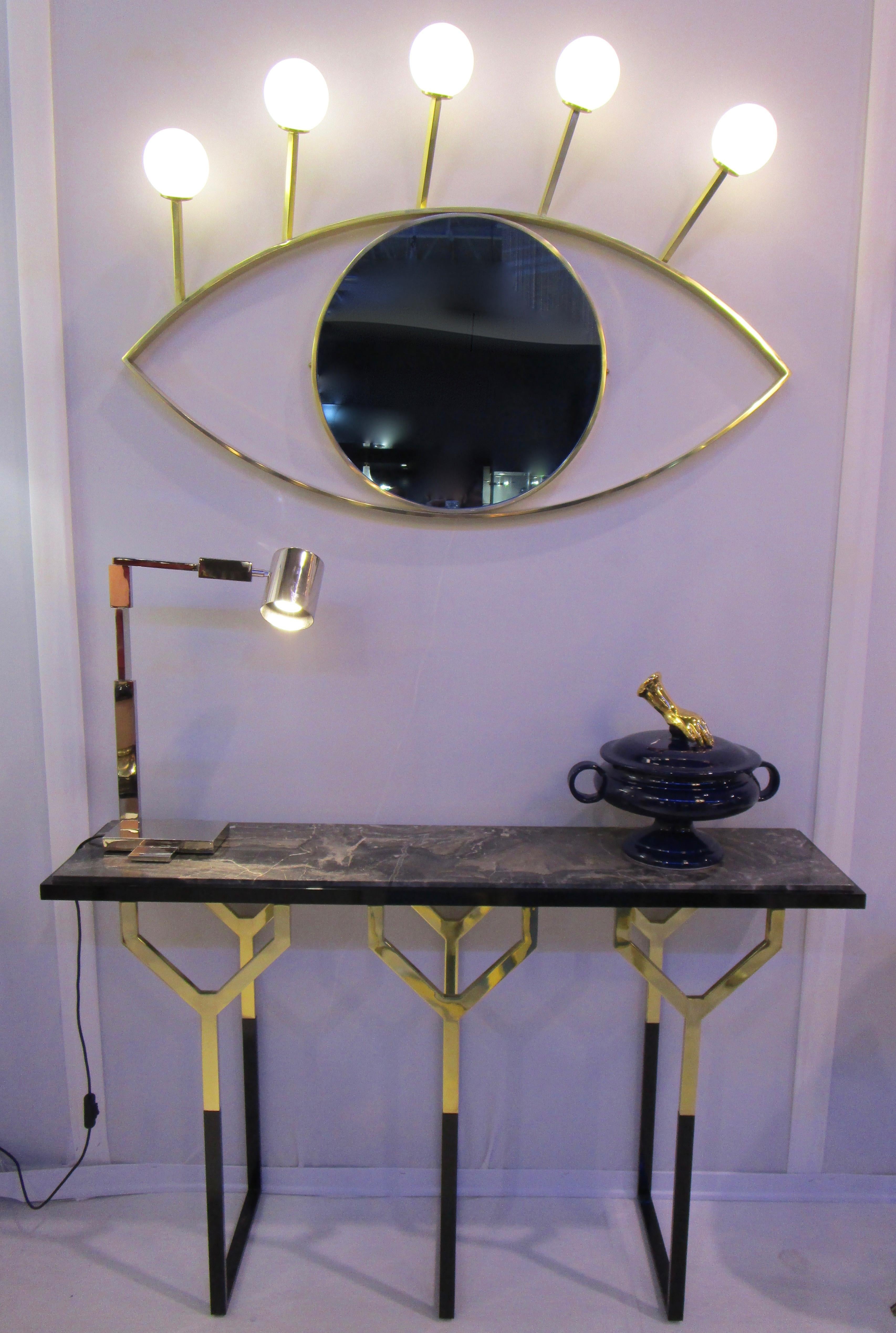 Other Mirror Lamp Blue Eye with Brass and Glossy Gold Finish, Handmade in Italy For Sale