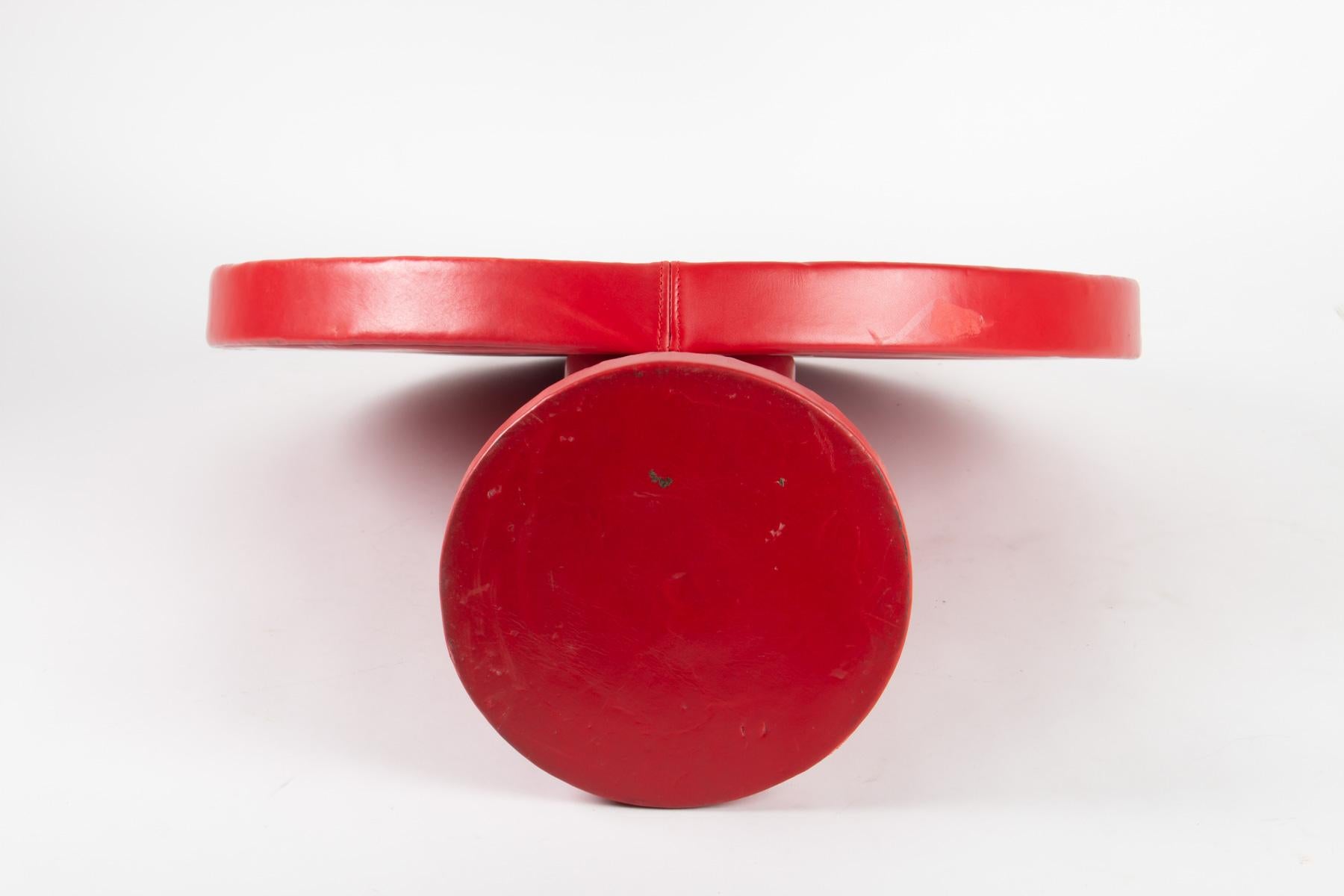 Mirror Layers, Red Leather Coated, Design 1950, Attributed to Jacques Adnet 1
