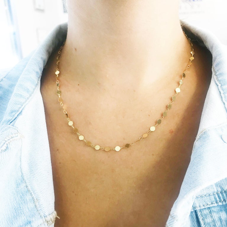 Mirror Link Chain 14K Yellow Gold Polished Gold Disk Link Chain Necklace, Custom For Sale at