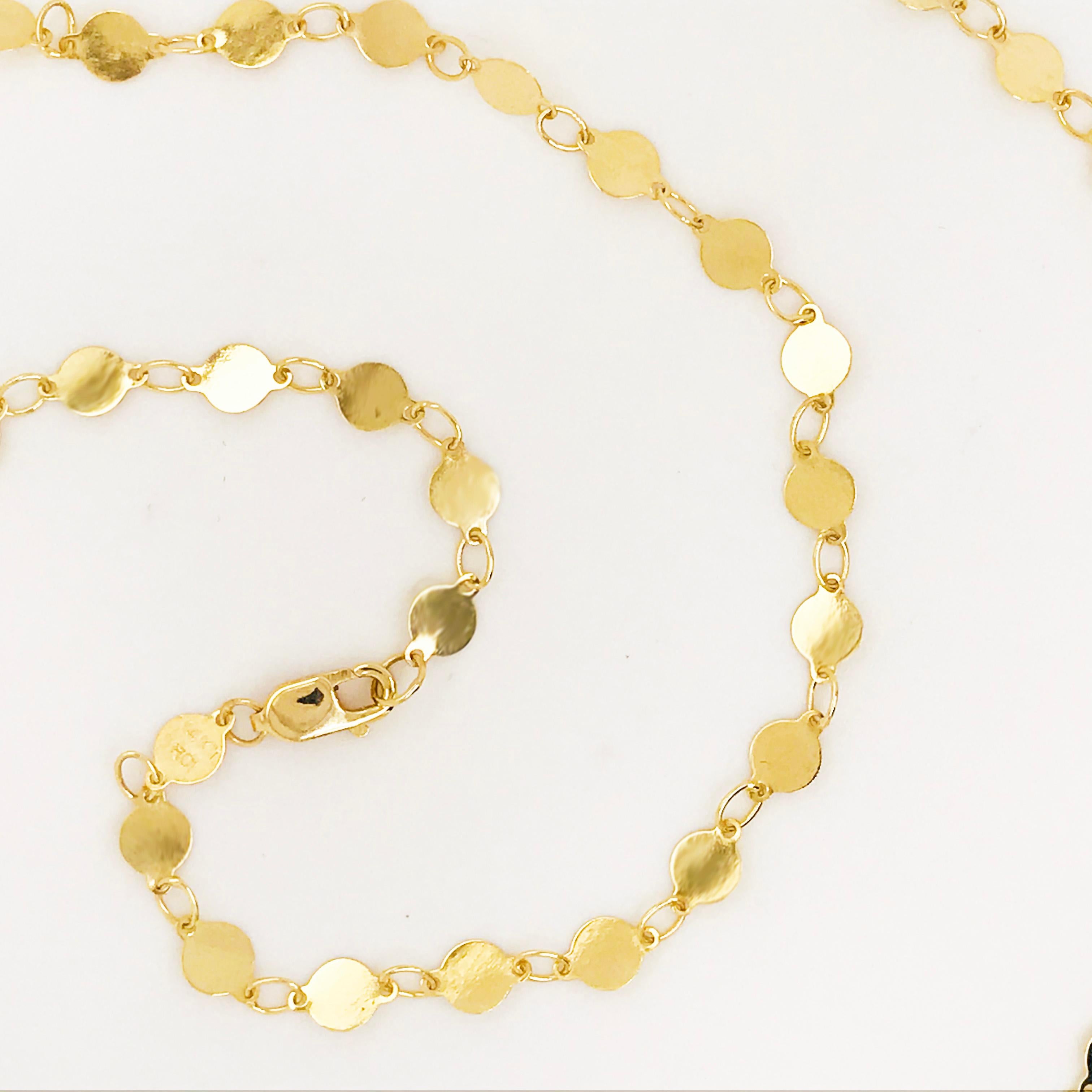 Modern Mirror Link Chain 14K Yellow Gold Polished Gold Disk Link Chain Necklace, Custom For Sale