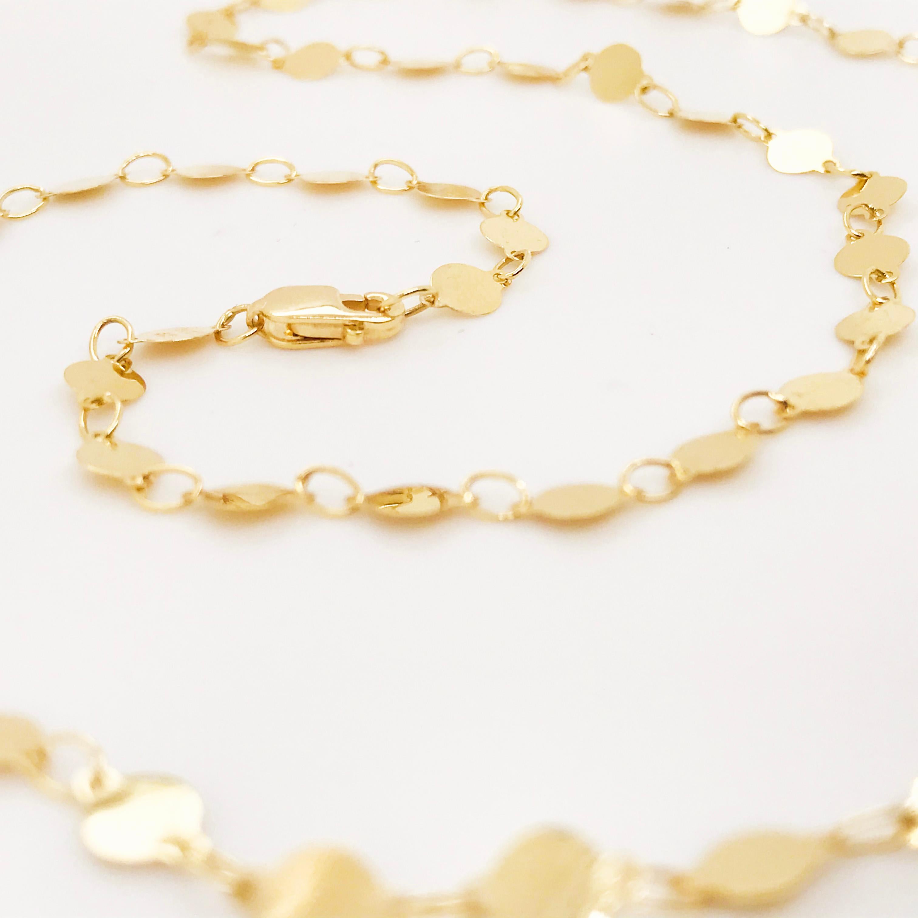 Mirror Link Chain 14K Yellow Gold Polished Gold Disk Link Chain Necklace, Custom In New Condition For Sale In Austin, TX