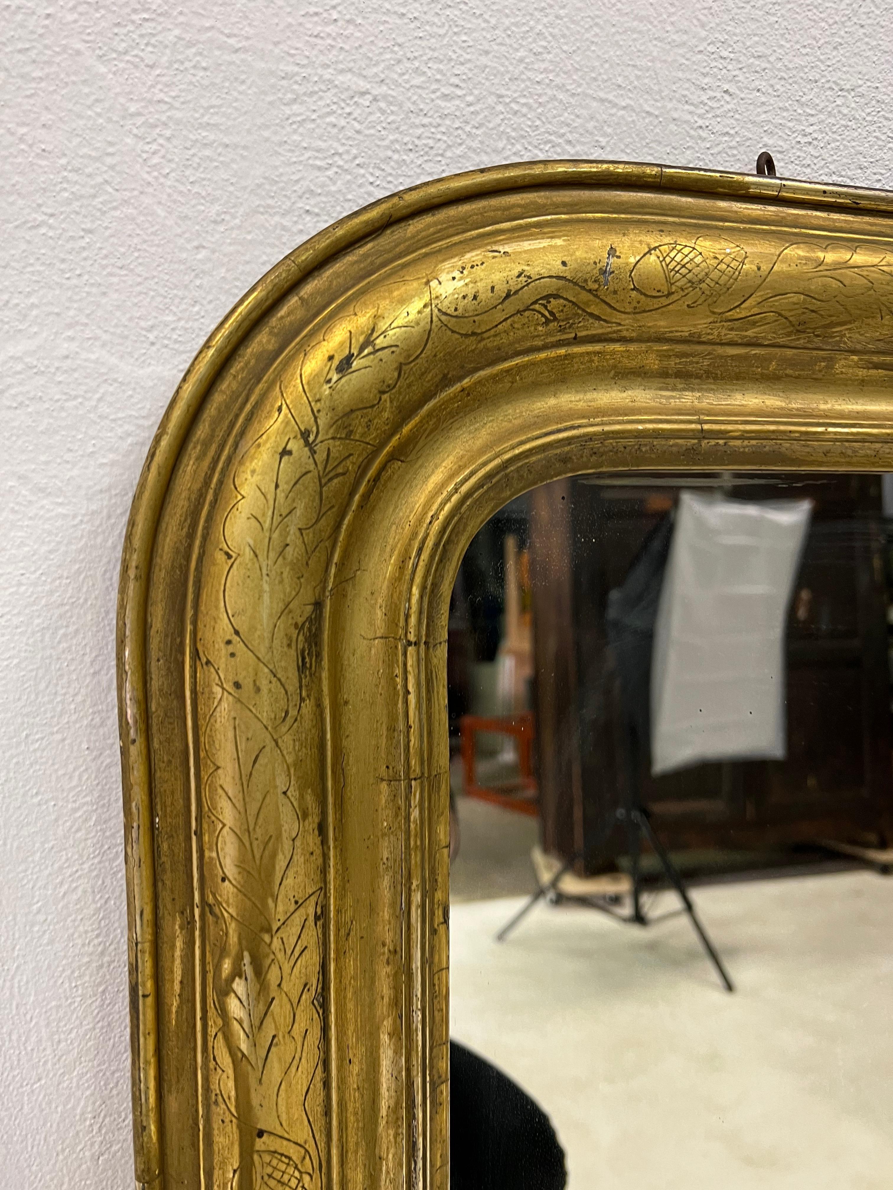 Mirror Louis Philippe 1850, Chiseled, Gilded with Gold Leaf 7