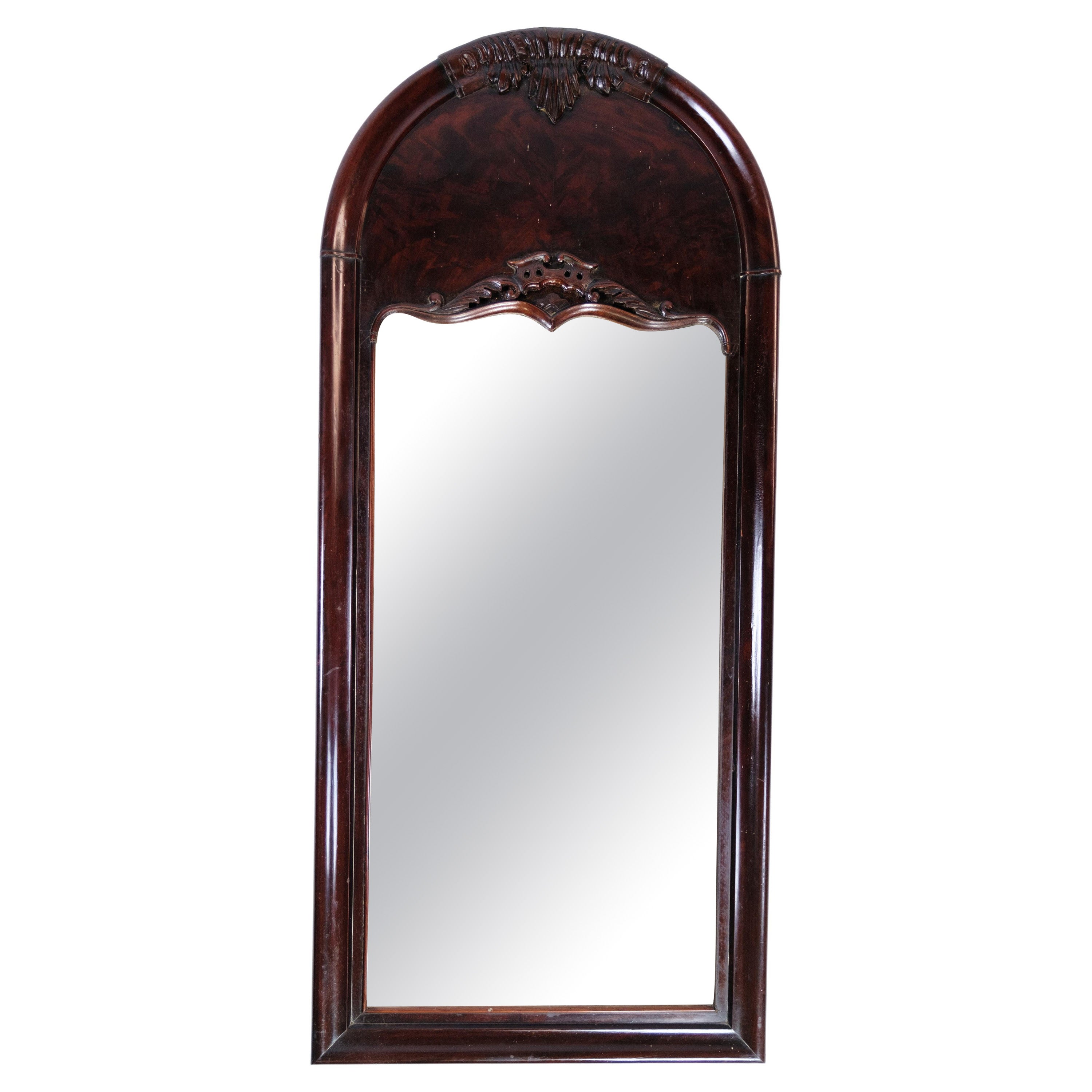 Mirror Made In Mahogany With Carvings, Danish Design From 1880s