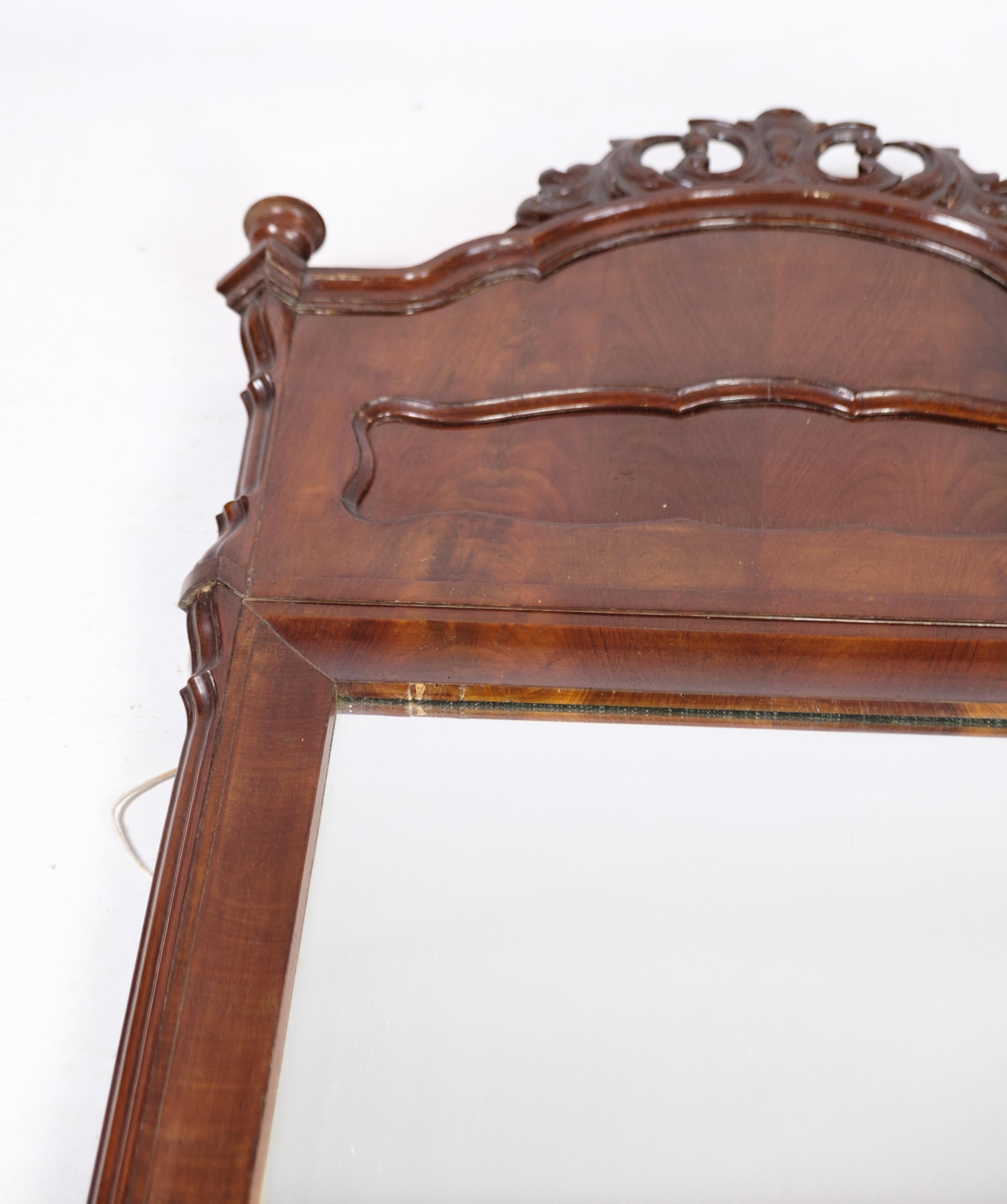 Late 19th Century Mirror, Mahogany, Carvings, Denmark, 1880 For Sale