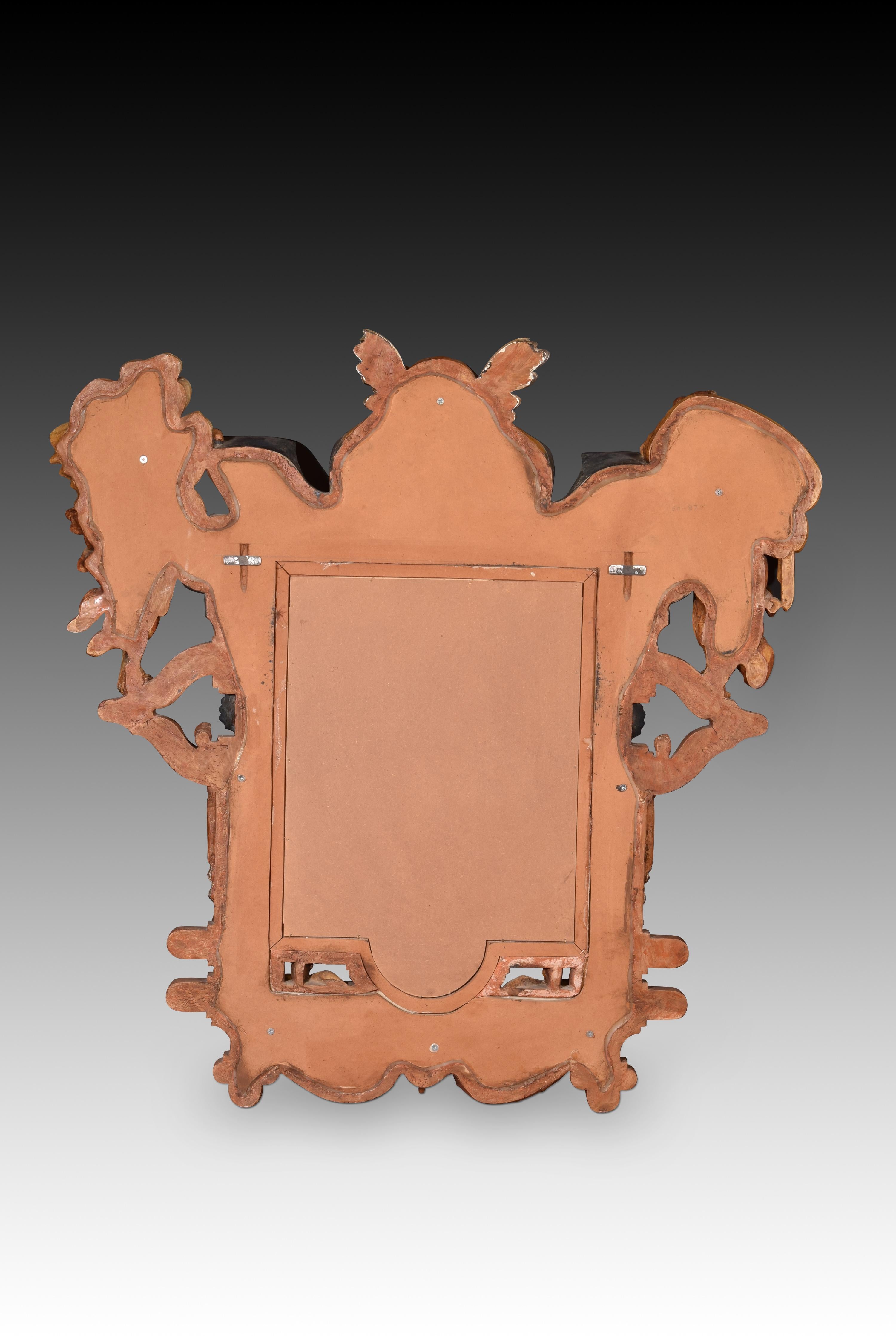 20th Century Mirror. Molded and polychrome alabaster. 20th century.  For Sale