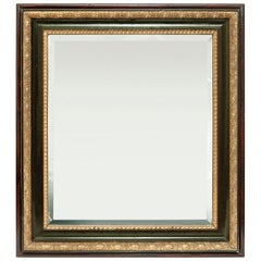 Spiegel, neoklassizistischer, grüner Lack, Holzmaserung, original, abgeschrägter Platte, Goldbronze