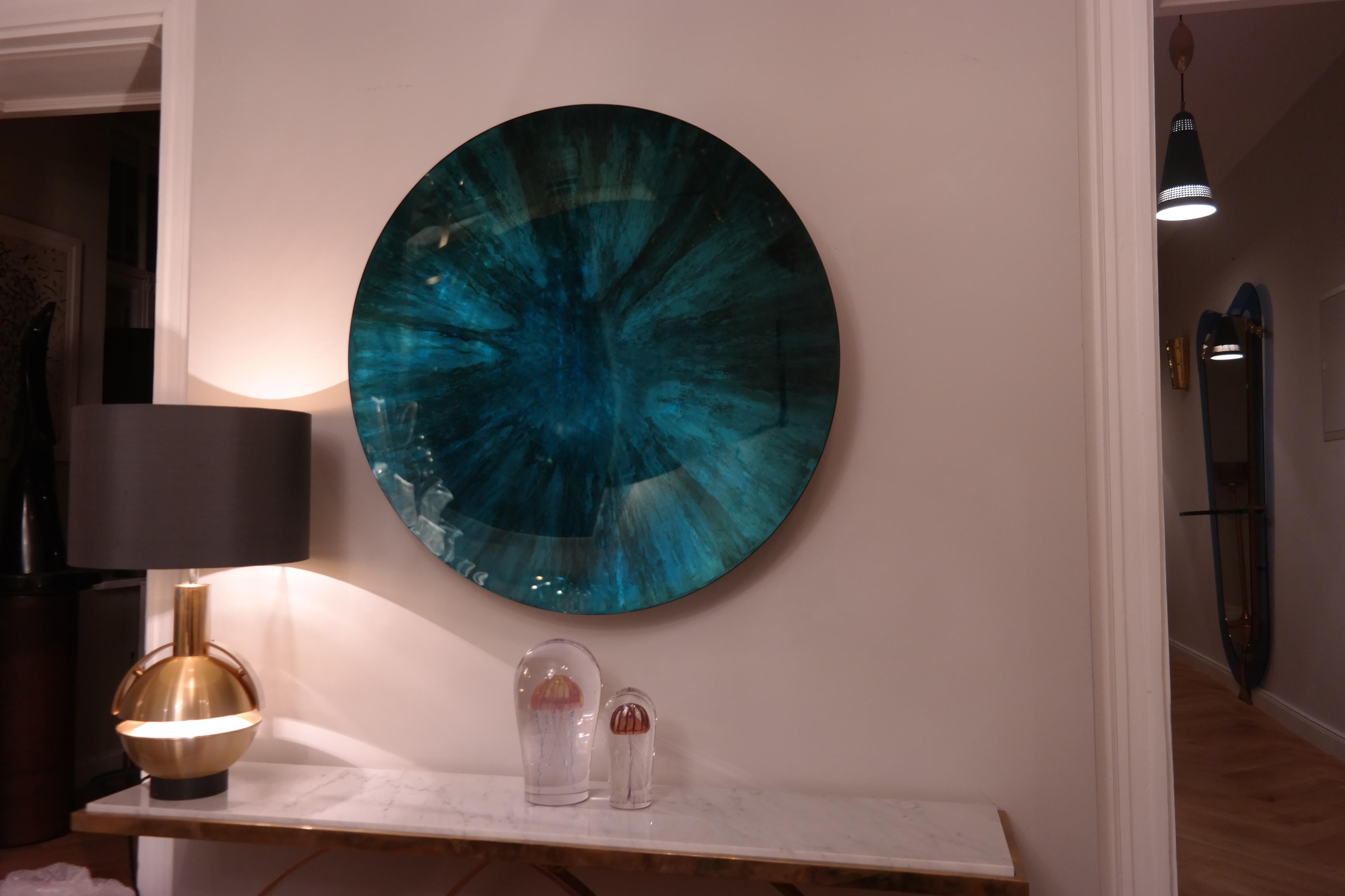 French Mirror Object by Christophe Gaignon, Blue Green Color For Sale