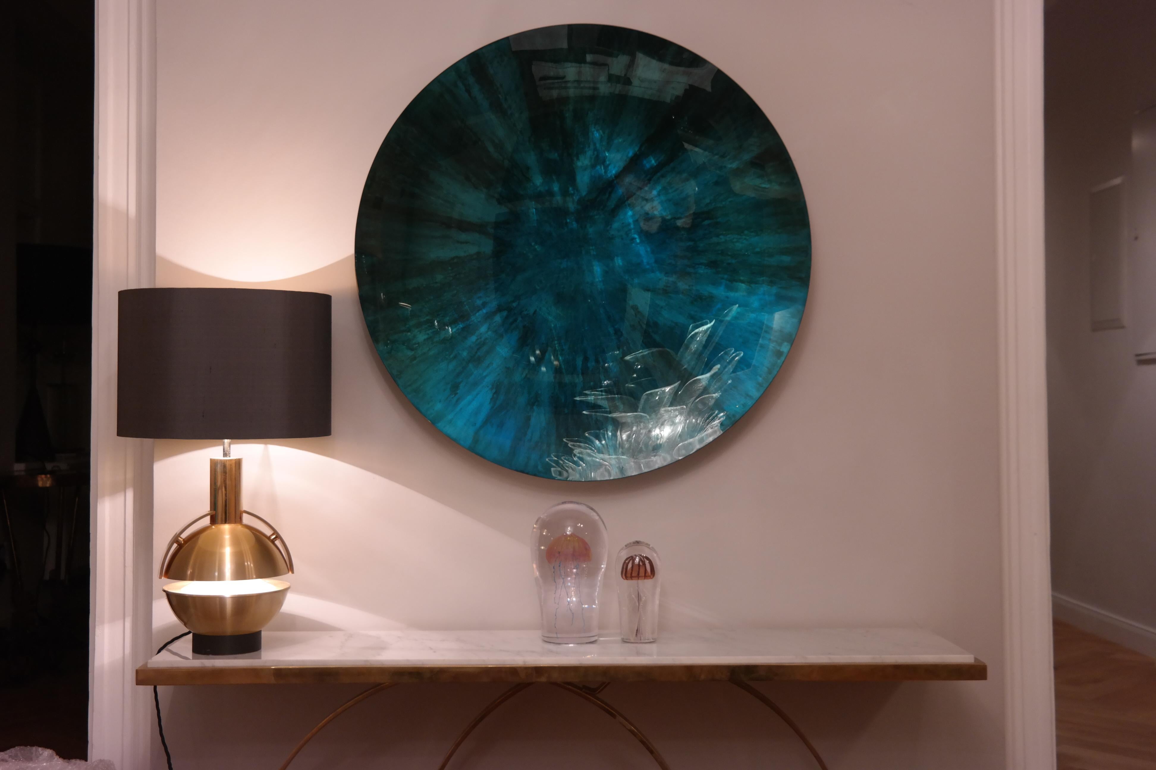 Contemporary Mirror Object by Christophe Gaignon, Blue Green Color For Sale