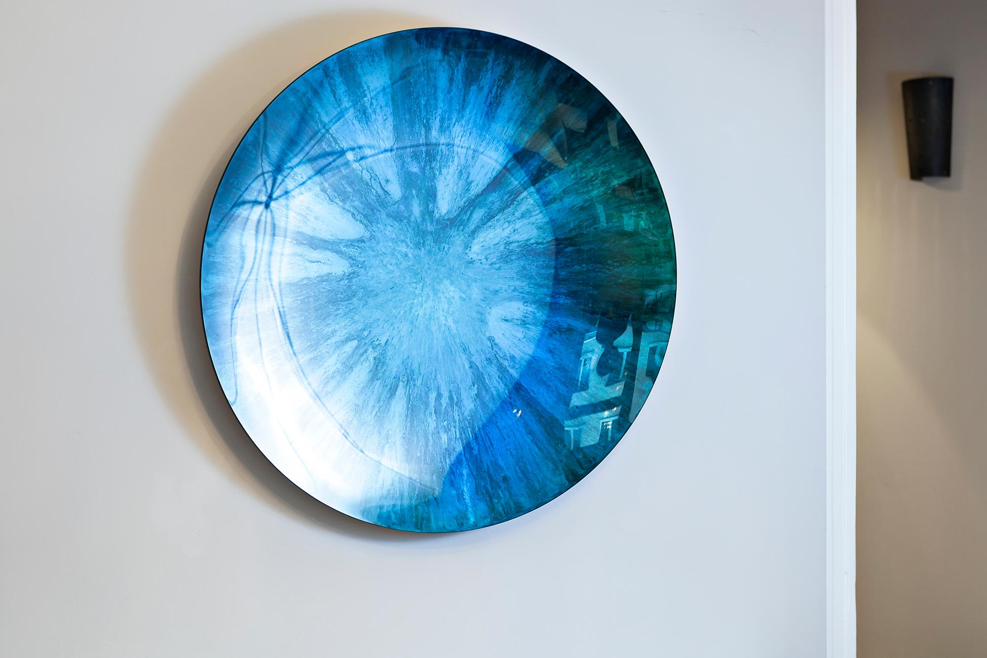 French Mirror Object by Christophe Gaignon, Blue Green Color