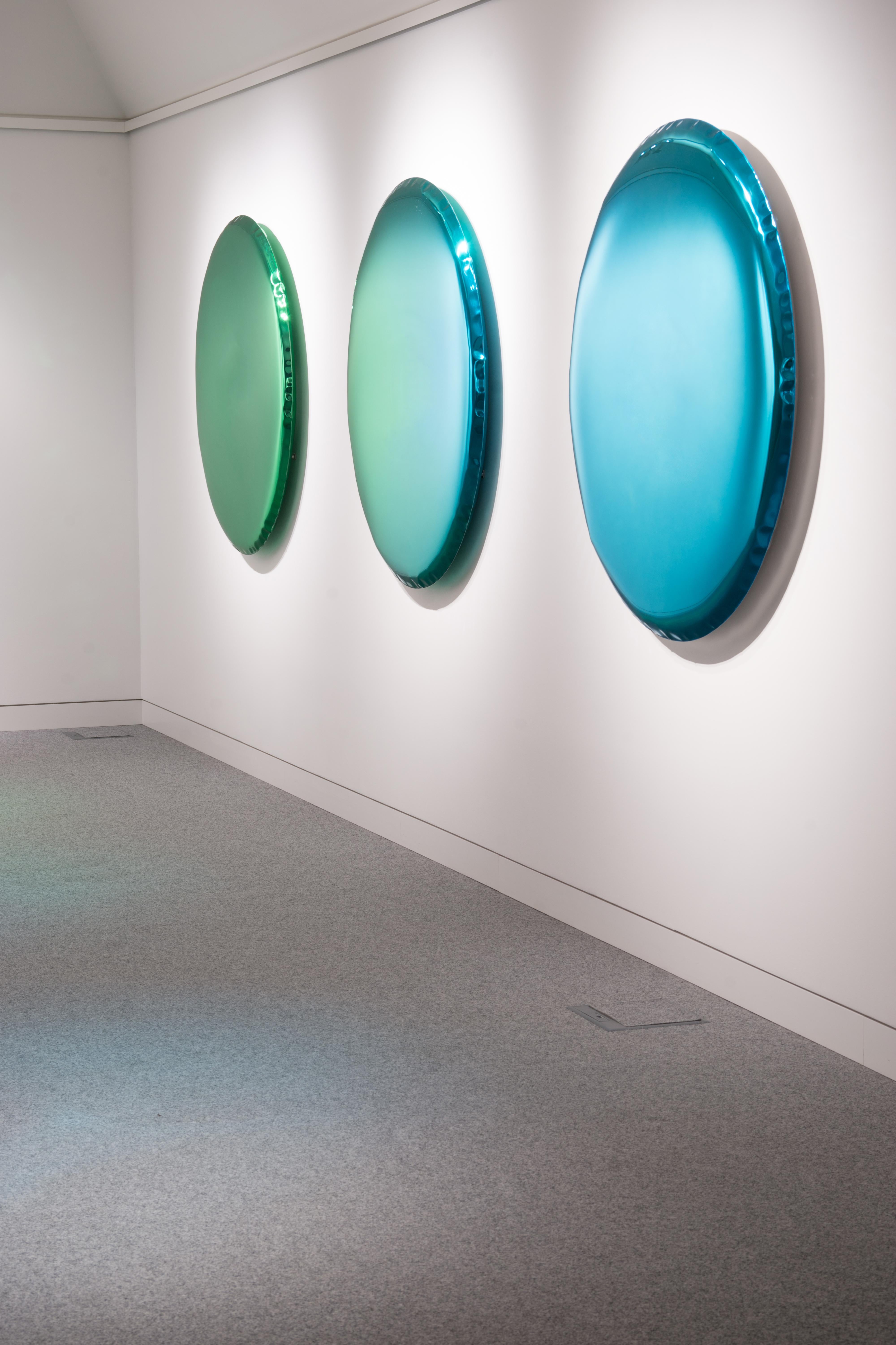 'OKO 36' contemporary mirror by Zieta
Gradient collection

Stainless steel
Measures: 36 x 6 cm.

Three colors available: 
- Emerald green 
- Sapphire blue
- Gradient emerald/sapphire

Zieta Studio objects transgress the border between art