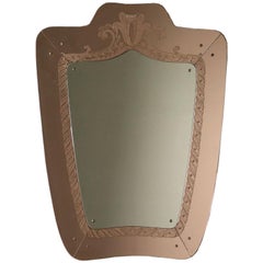 Mirror on Wooden Structure Vintage Italy 1940s-1950s
