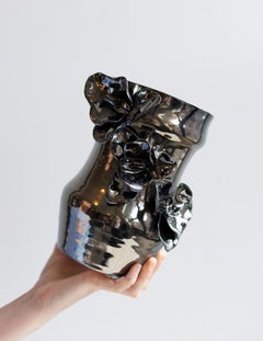 Art Deco Mirror Orchid Vase by Josie Cross, Hand-Crafted Porcelain