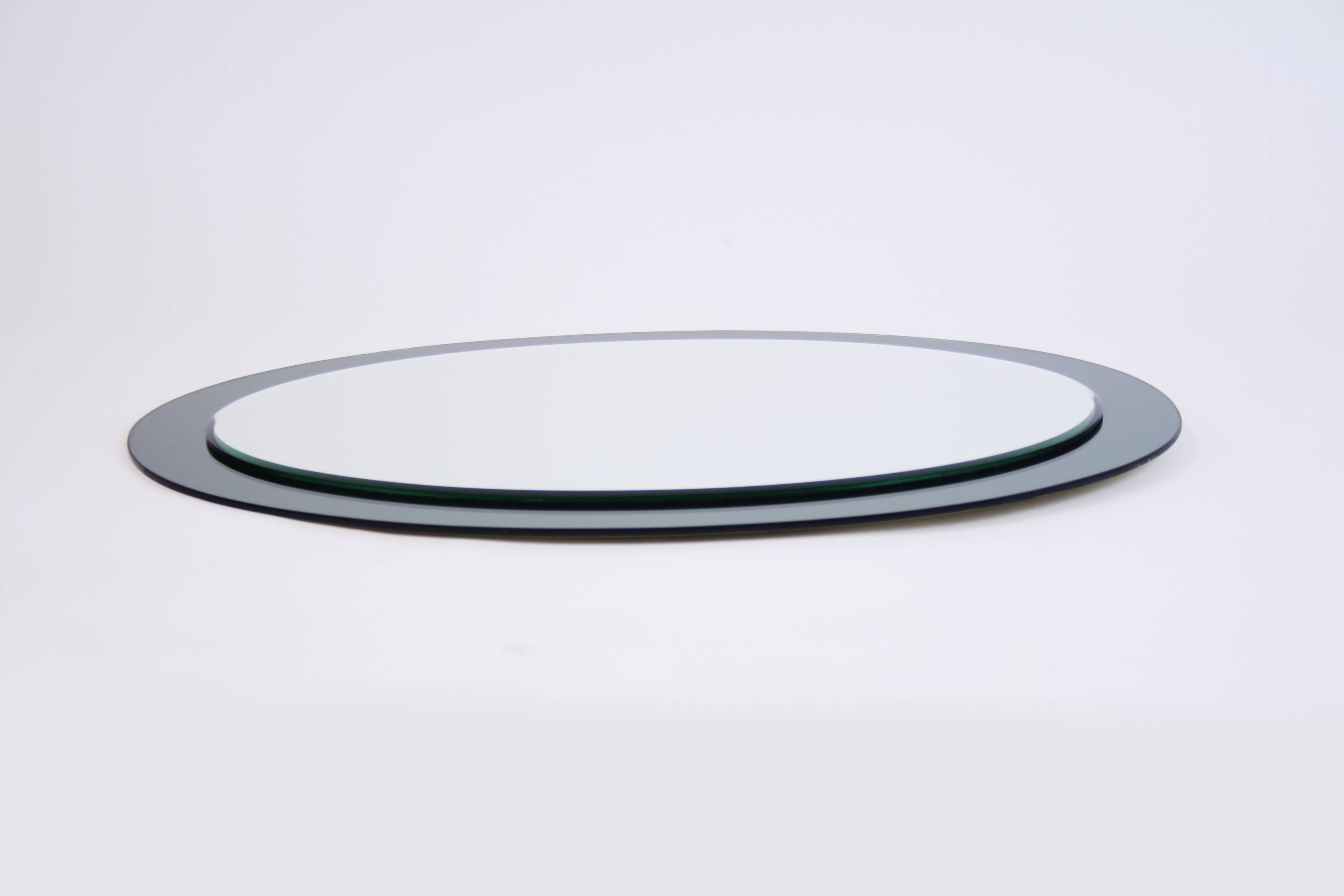 Mirror Oval Blue Green Glassframe in the Manner of Fontana Arte, Italy, 1960s In Good Condition For Sale In Vienna, AT