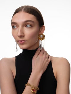 Mirror Polish Gold Plated Titania Pearl Crystal Fringe Earrings By Sterling King