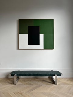 Mirror Polished Aluminium Bench with Dark Green Leather Webbing Seating