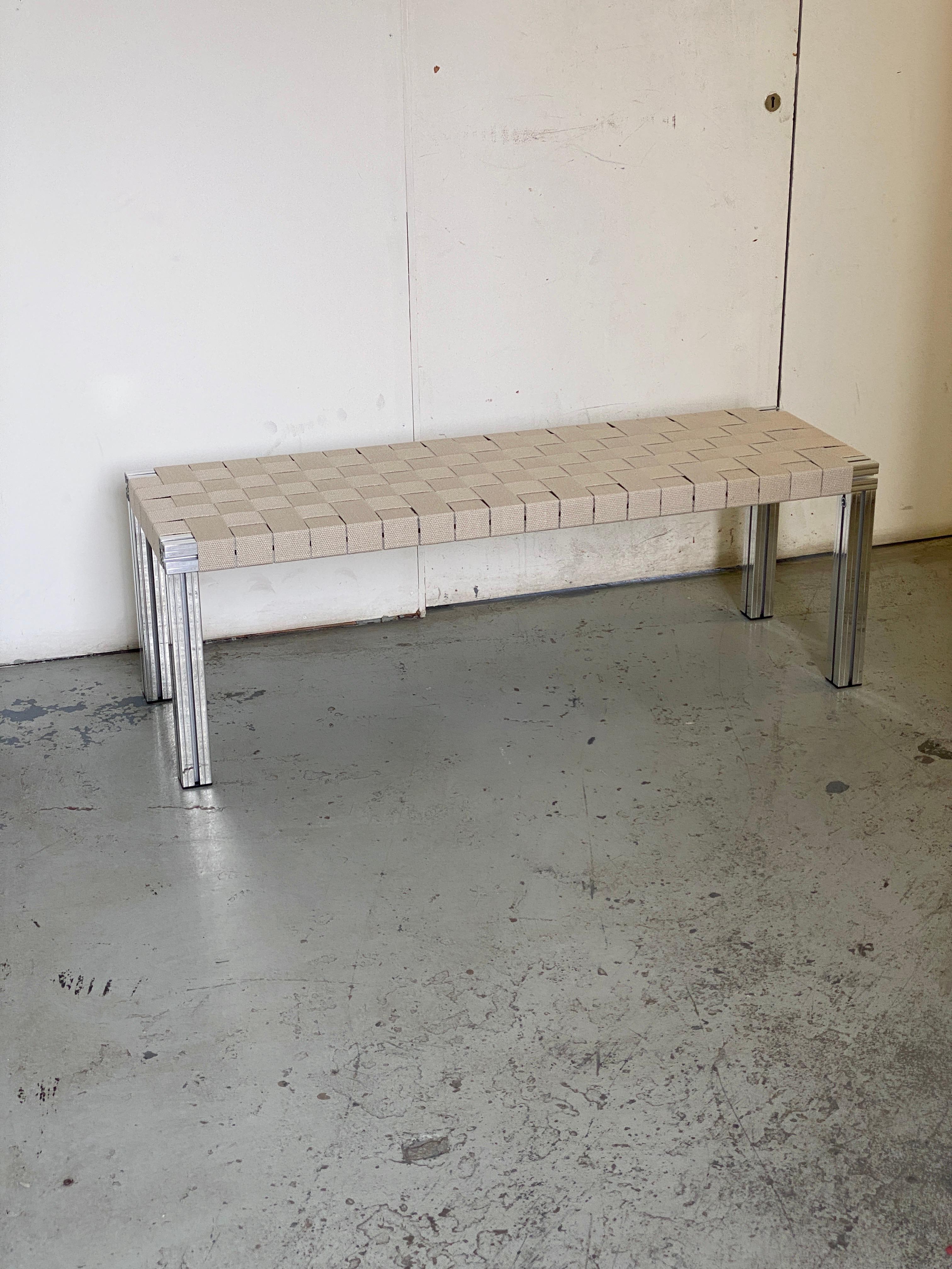 Mirror Polished Aluminium Bench with Flax Webbing Seating For Sale 2