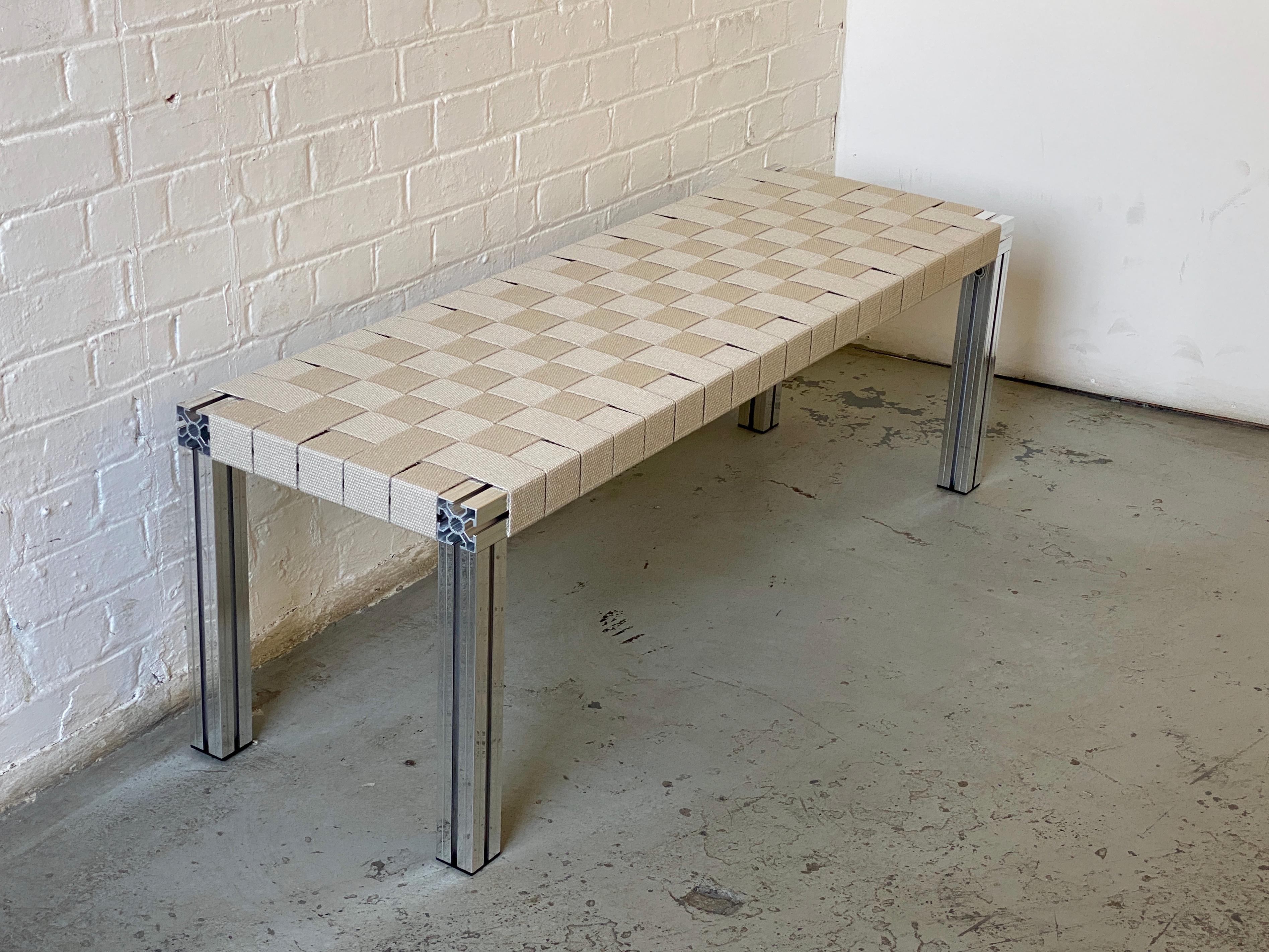 Mirror Polished Aluminium Bench with Flax Webbing Seating For Sale 5