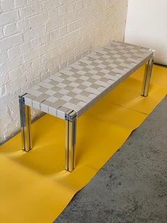 Mirror Polished Aluminium Bench with Flax Webbing Seating