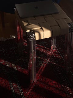 Mirror Polished Aluminium Stool with Beige Vegan Apple Leather Seating