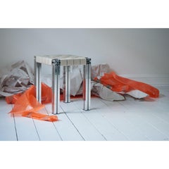 Mirror Polished and Flax Webbing Wicker Stool by Tino Seubert