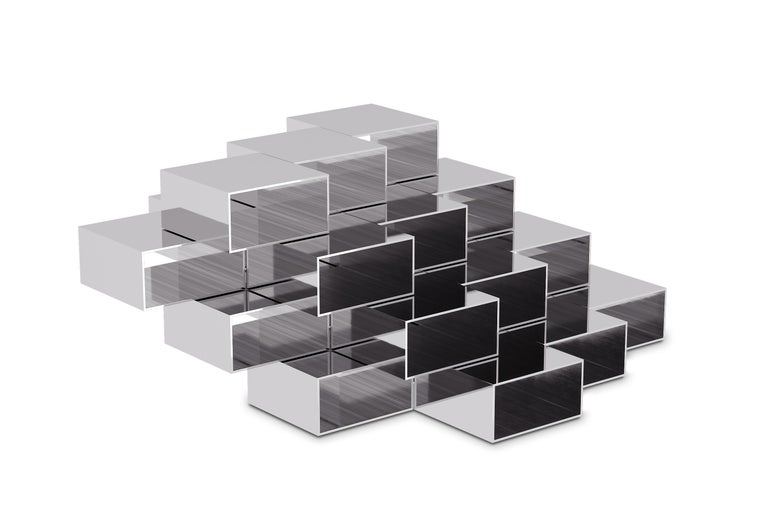 Contemporary Mirror-Polished Metal Cubist TERMS Coffee Table For Sale