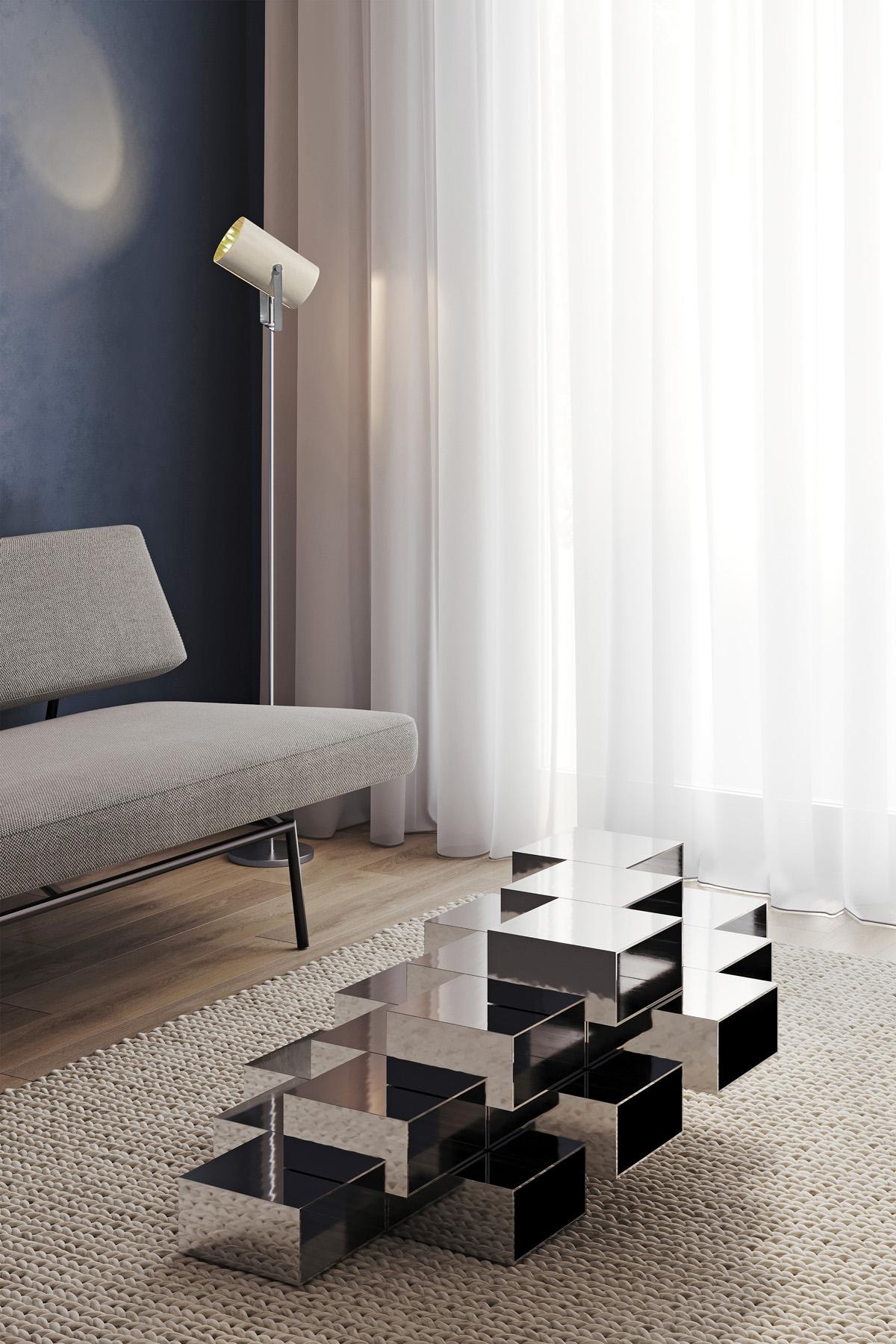 Mirror-Polished Metal Cubist stepped TERMS Coffee Table For Sale 3