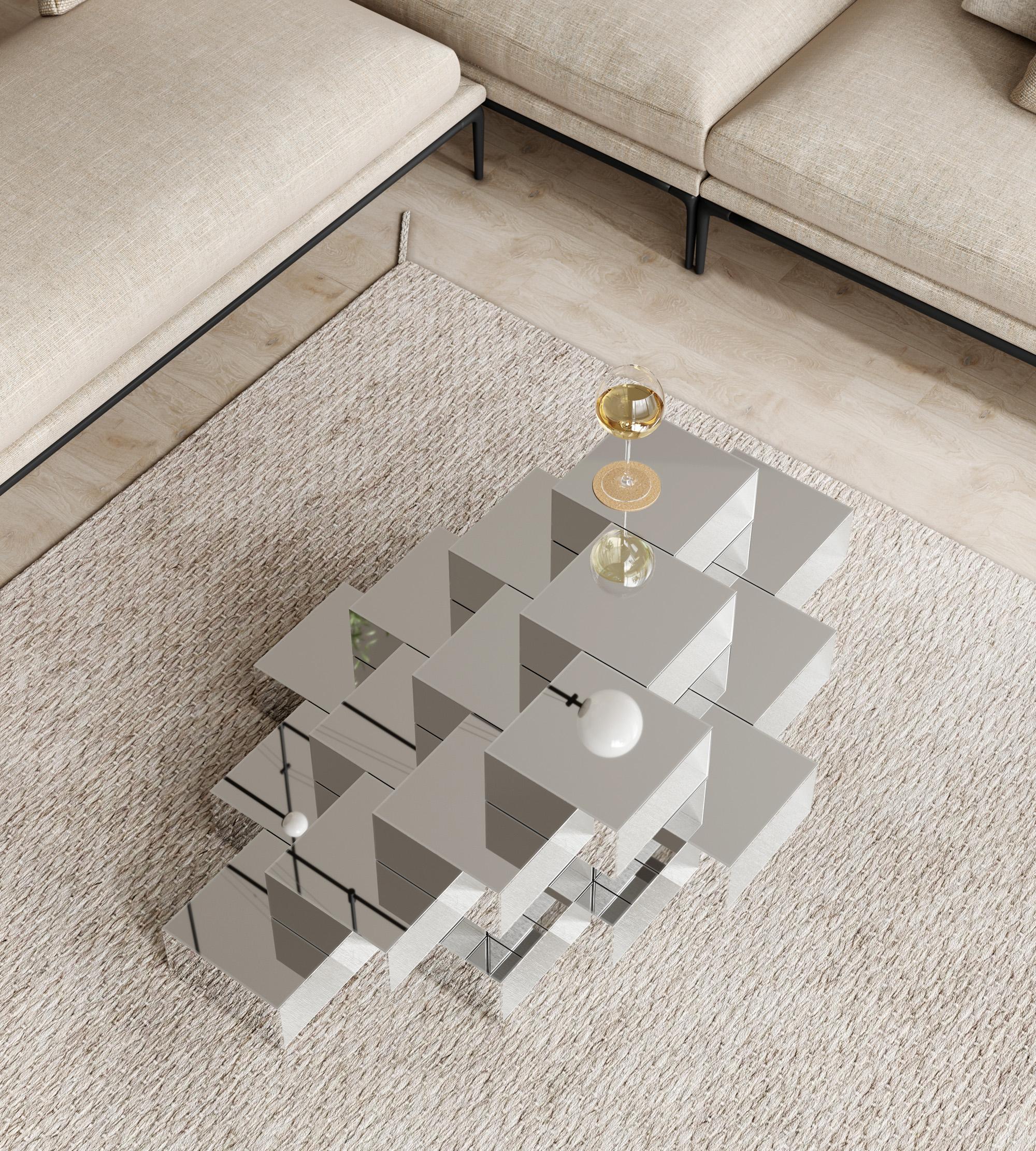 Mirror-Polished Metal Cubist stepped TERMS Coffee Table For Sale 1