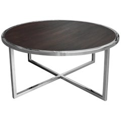 Mirror Polished Stainless and Stained Oak Coffee Table