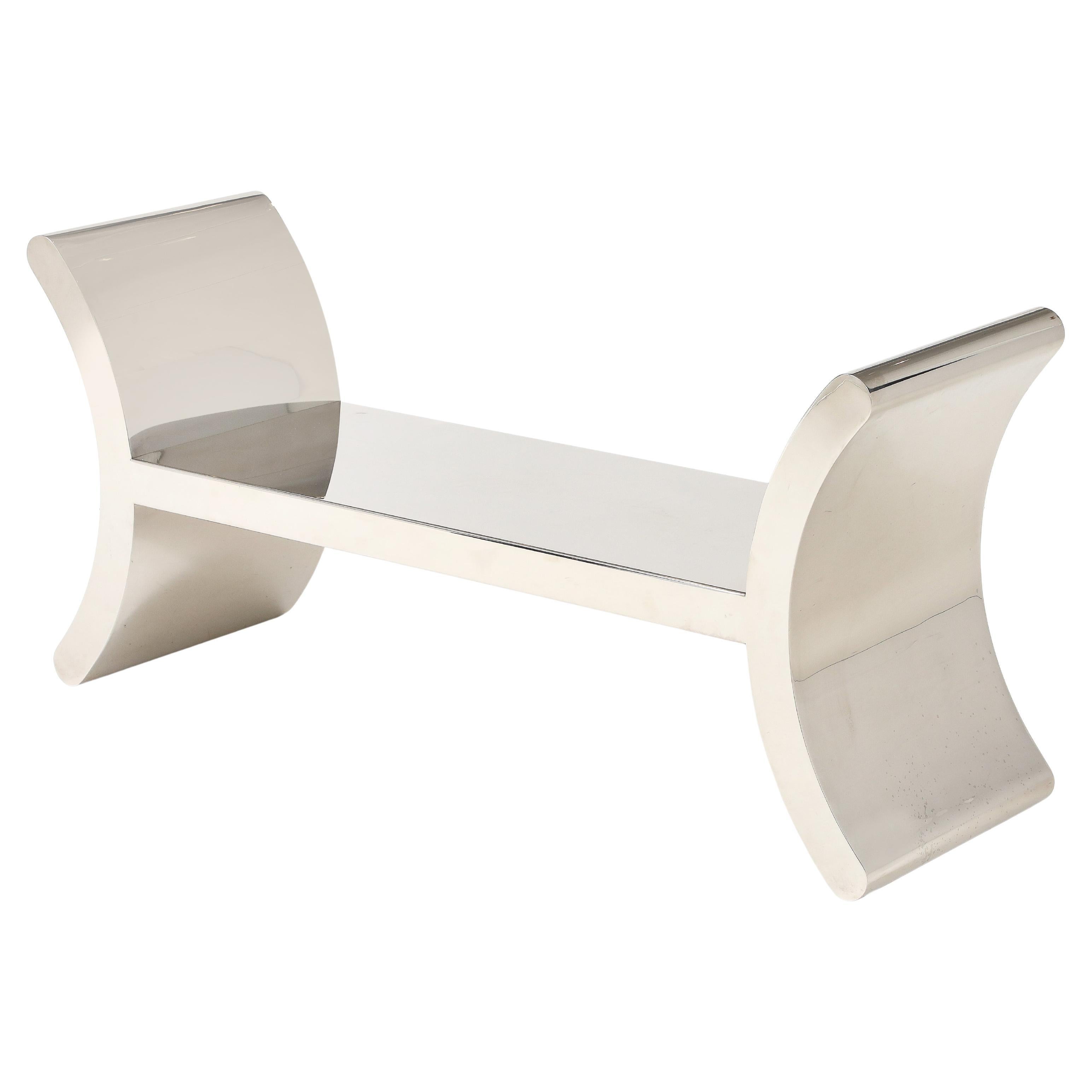 Mirror Polished Stainless Steel "RAMSES" Bench by Ron Seff For Sale