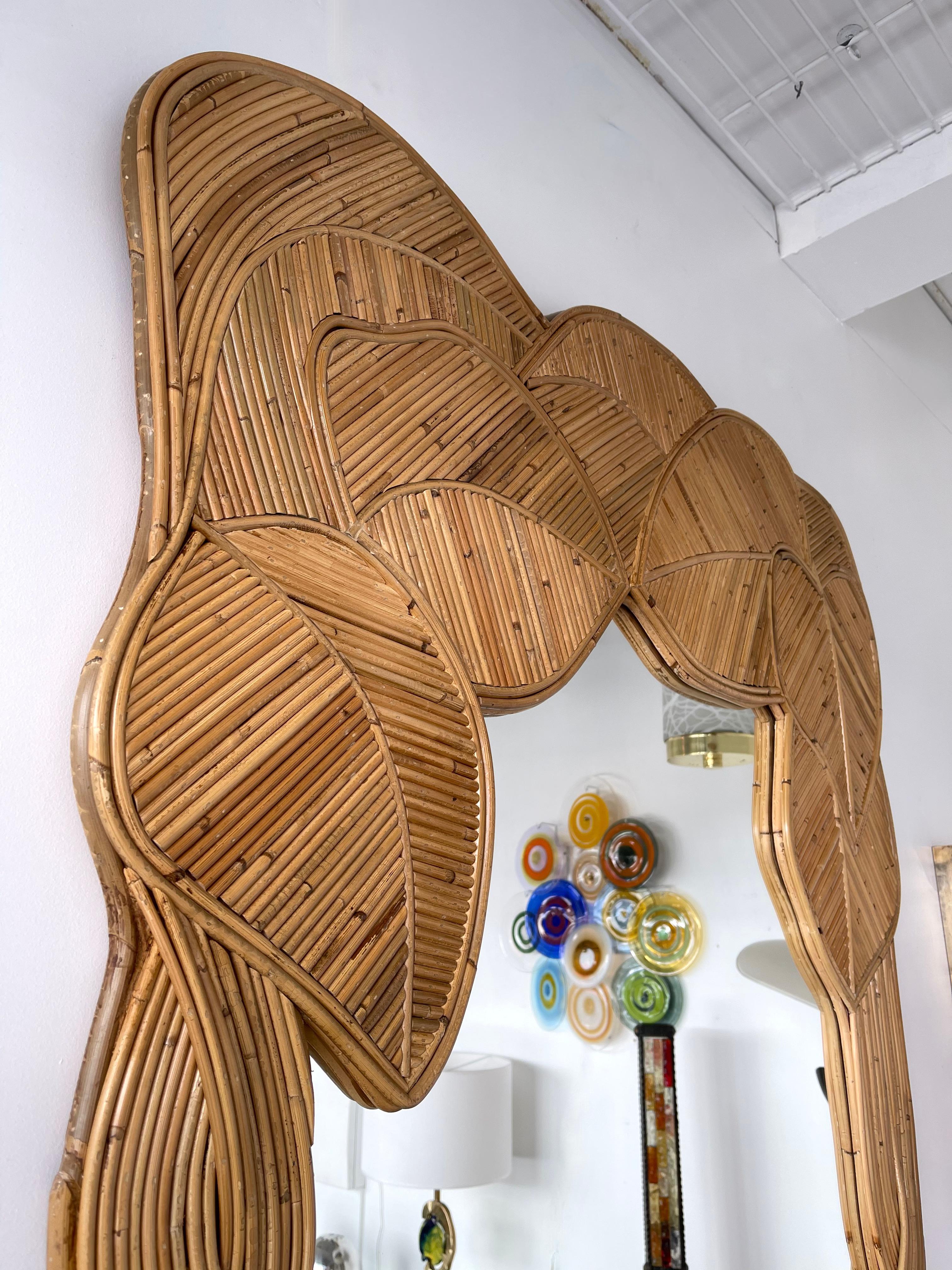 Mirror Rattan Palm Tree Braided Leaf, France, 1980s 4