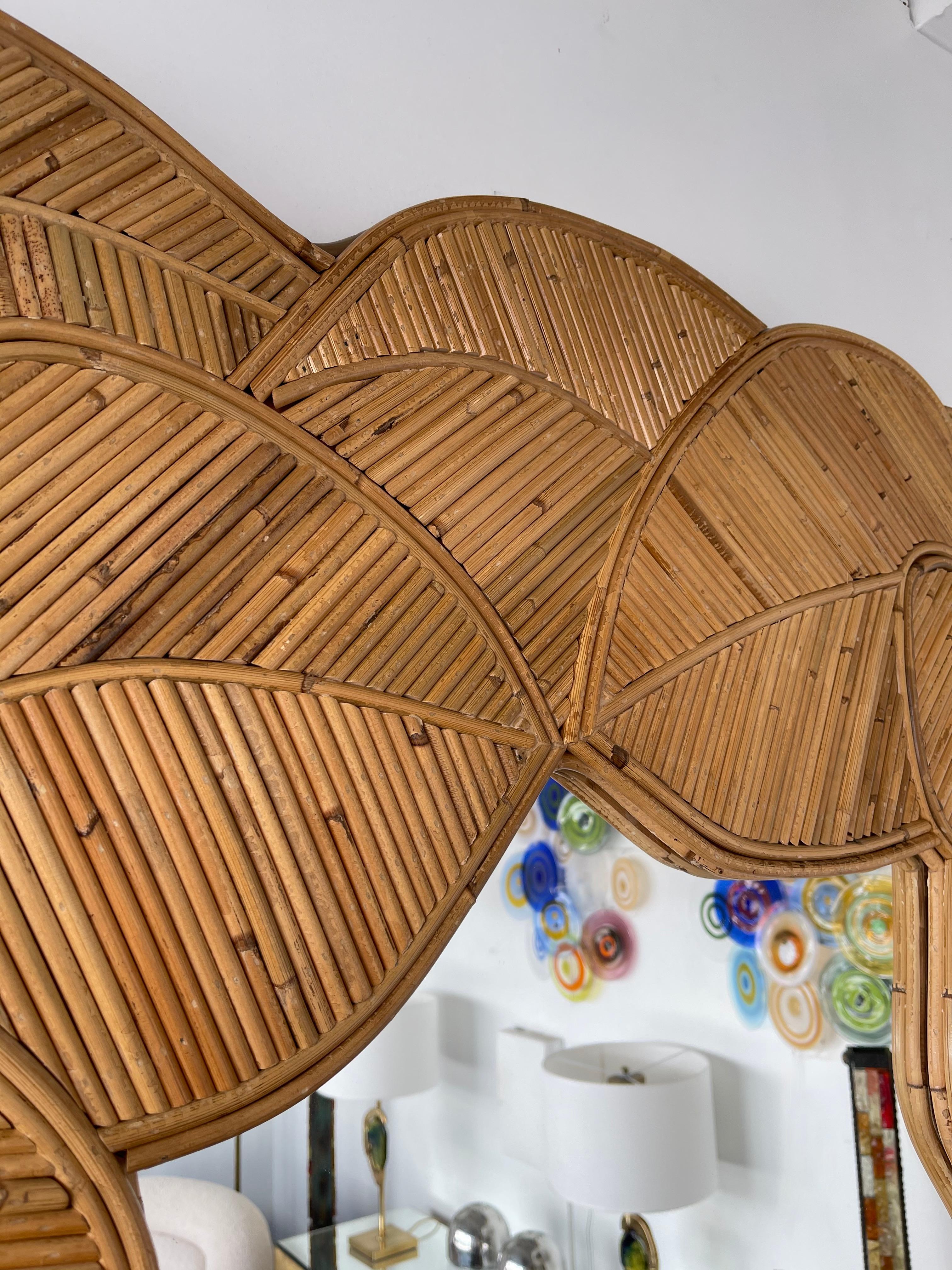 French Mirror Rattan Palm Tree Braided Leaf, France, 1980s