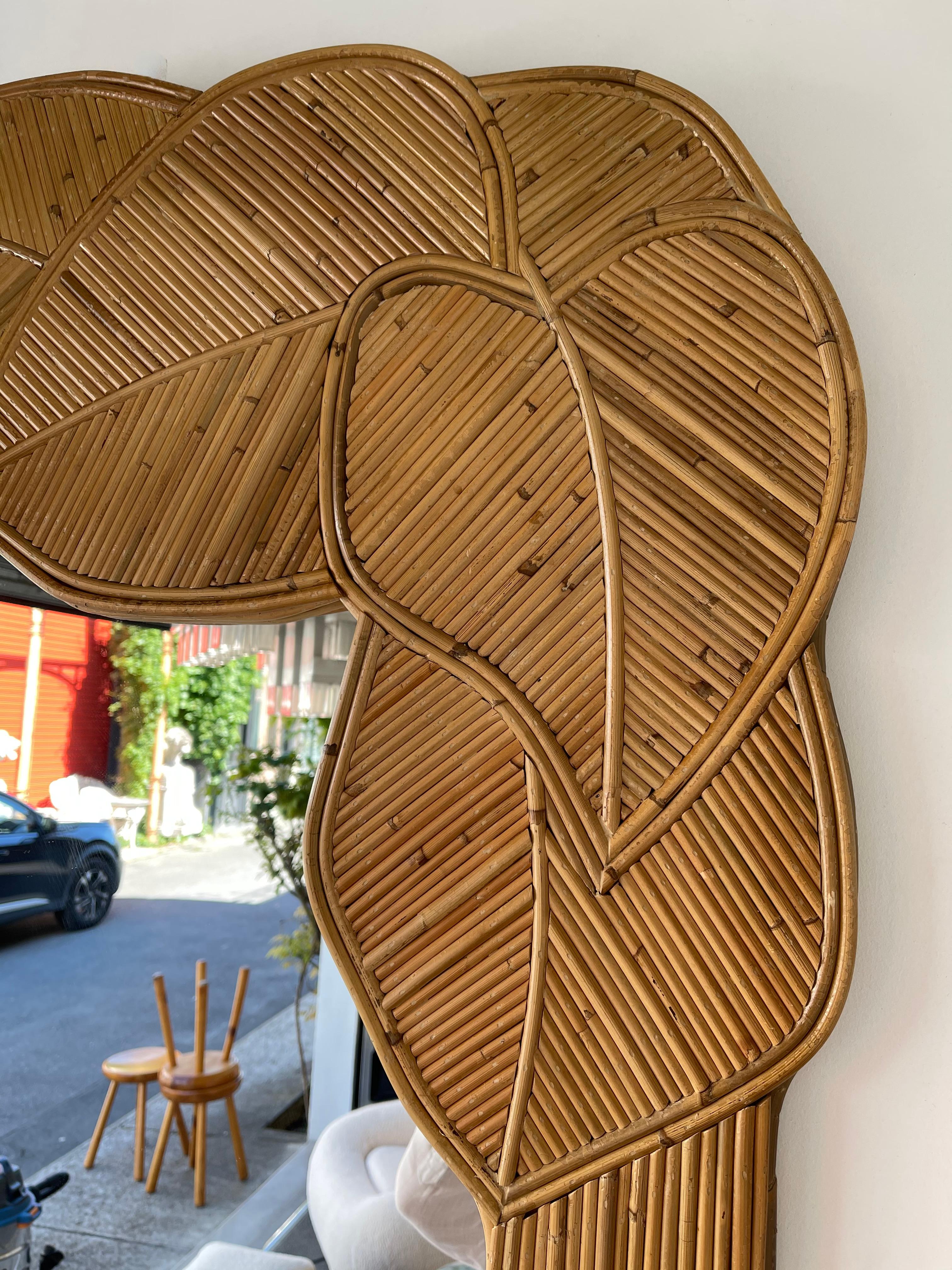 Mirror Rattan Palm Tree Braided Leaf, France, 1980s 1