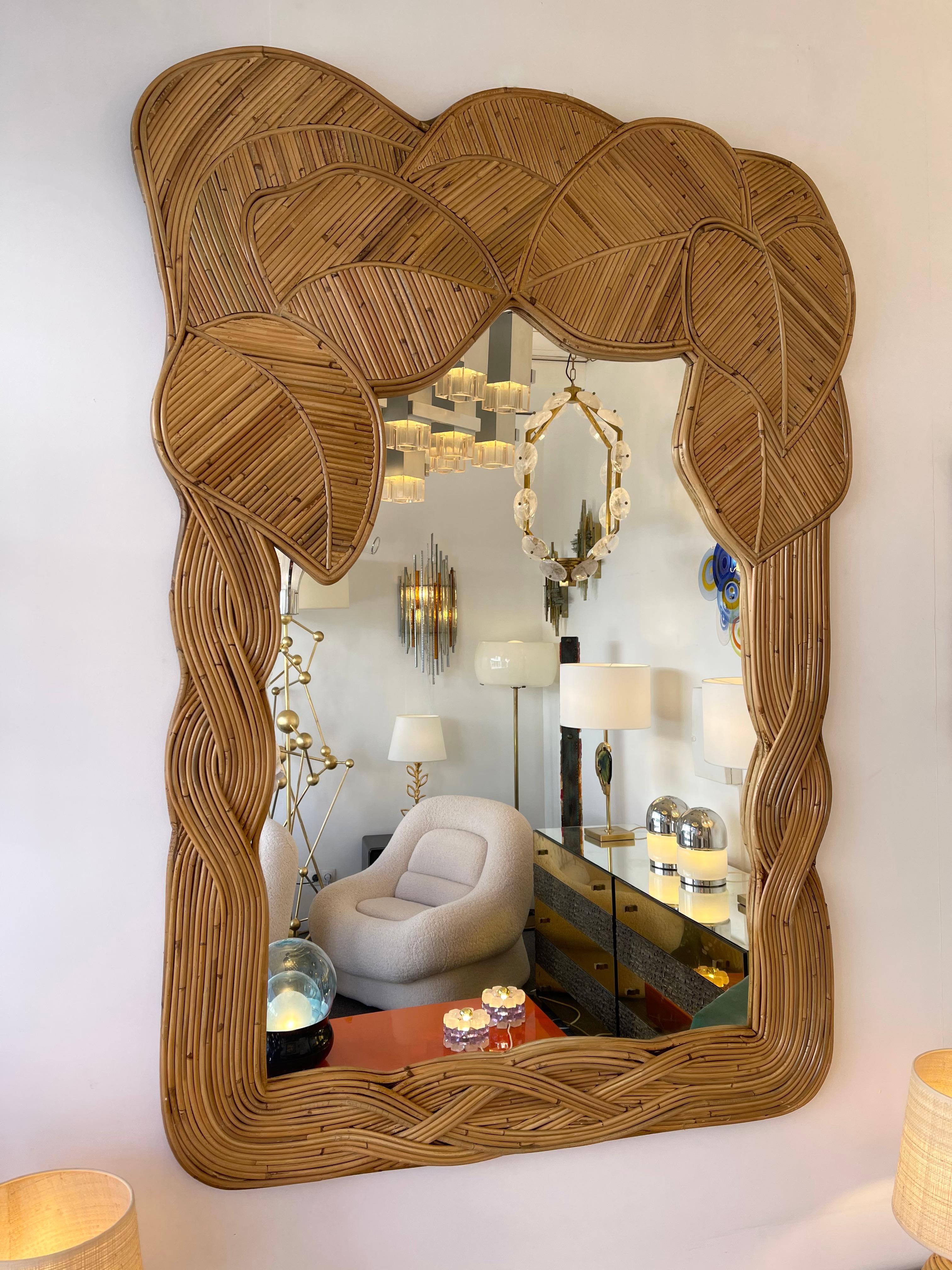 Mirror Rattan Palm Tree Braided Leaf, France, 1980s 2