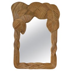 Mirror Rattan Palm Tree Braided Leaf, France, 1980s