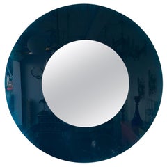 Mirror Round Blue Glass by Glas Italia, Italy, 1980s