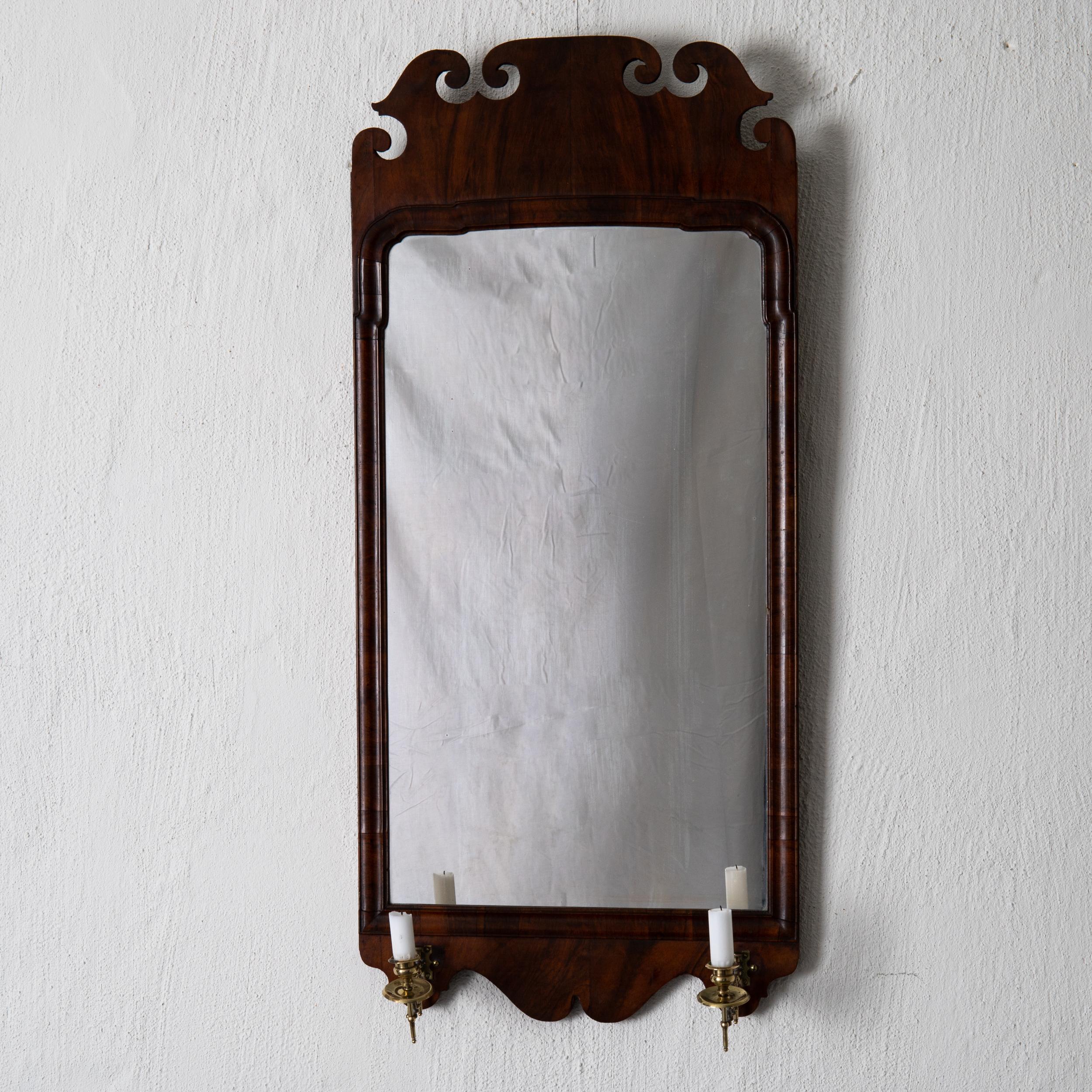 Mirror Sconce Large English 18th Century Mahogany 2 Candleholders England For Sale 5