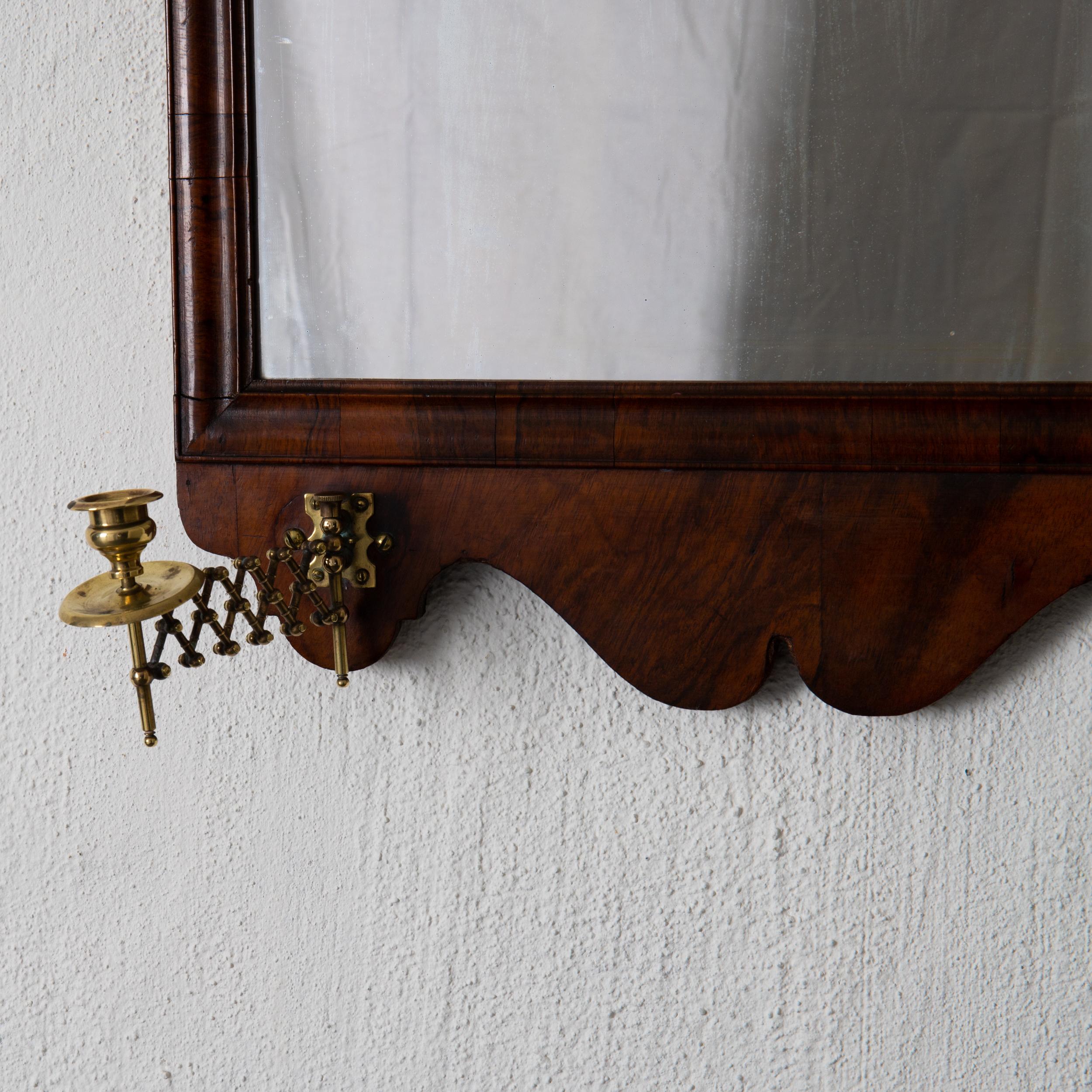 George II Mirror Sconce Large English 18th Century Mahogany 2 Candleholders England For Sale