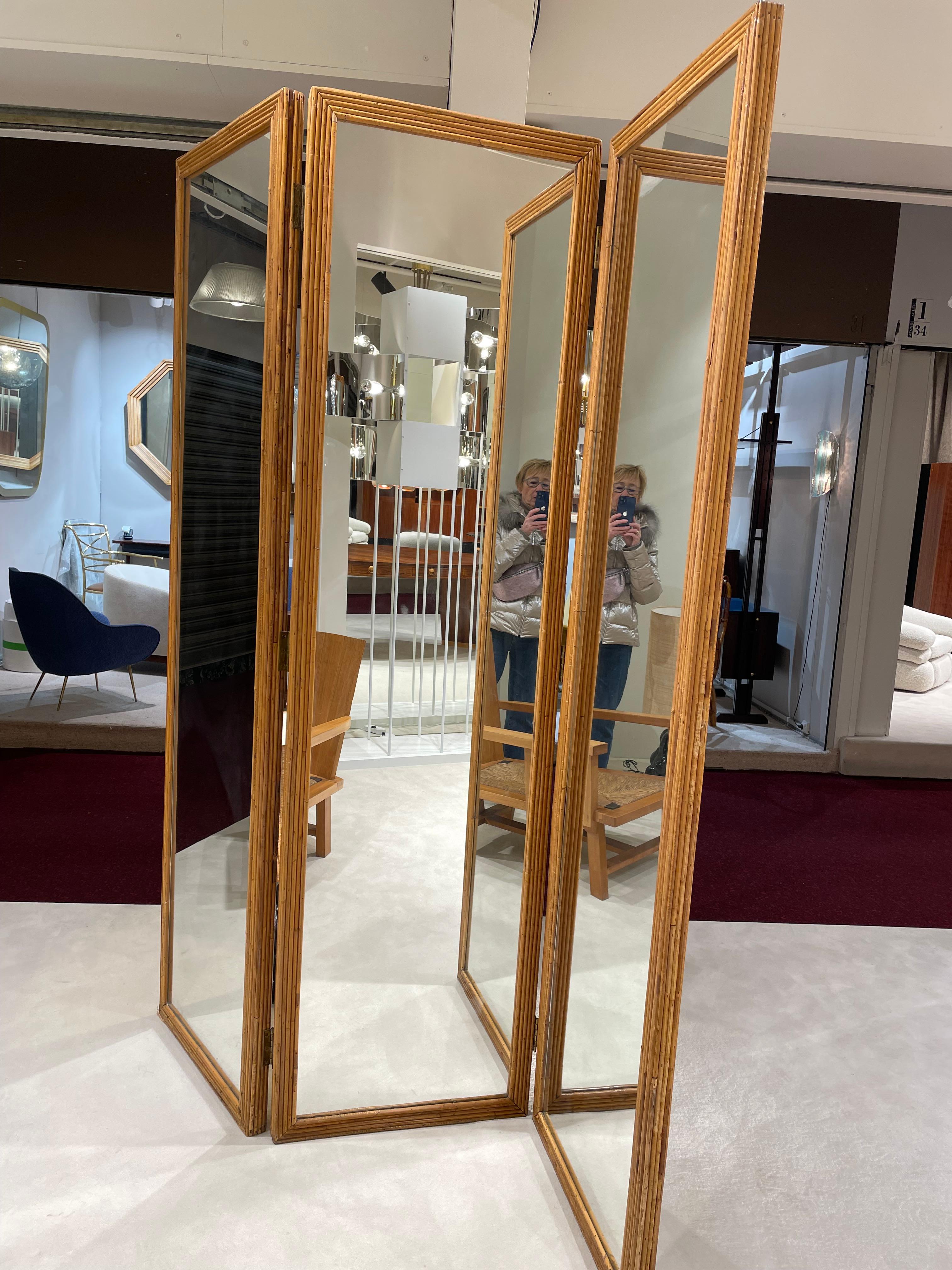 Mid-Century moderno Paravento a specchio con motivo a palma di Vivai del Sud in vendita
