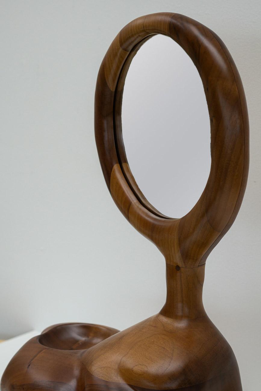 Mirror Sculpture in Walnut Wood with Smooth Finish by Alexander Knysch For Sale 1