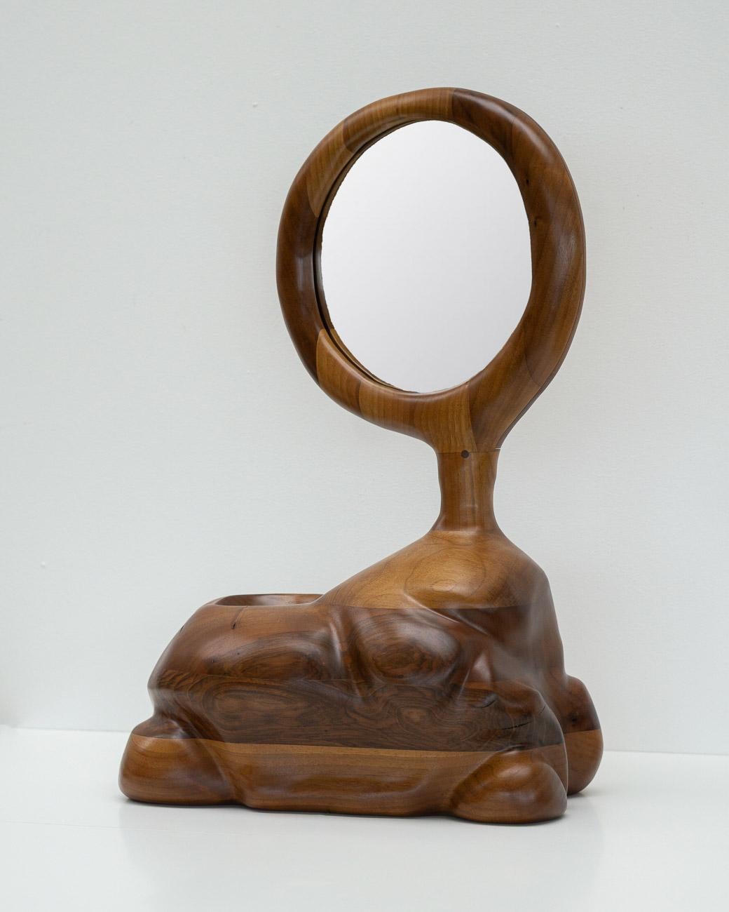 Mirror Sculpture in Walnut Wood with Smooth Finish by Alexander Knysch For Sale 3